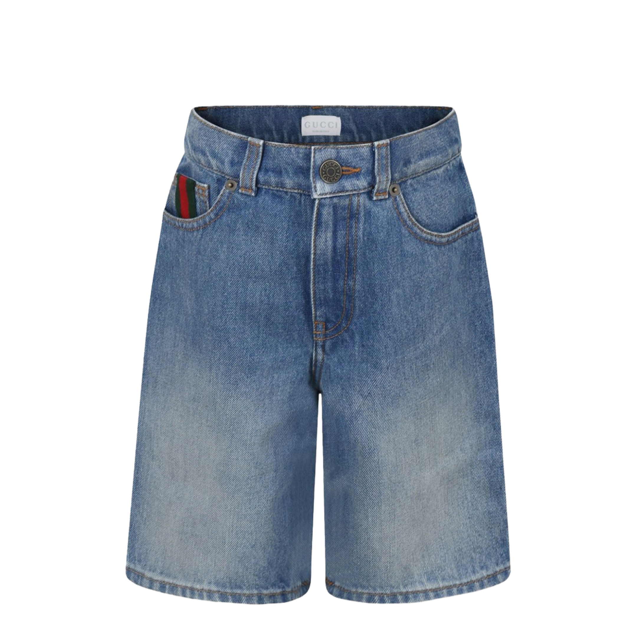 Denim Shorts with Web Ribbon - Image 1