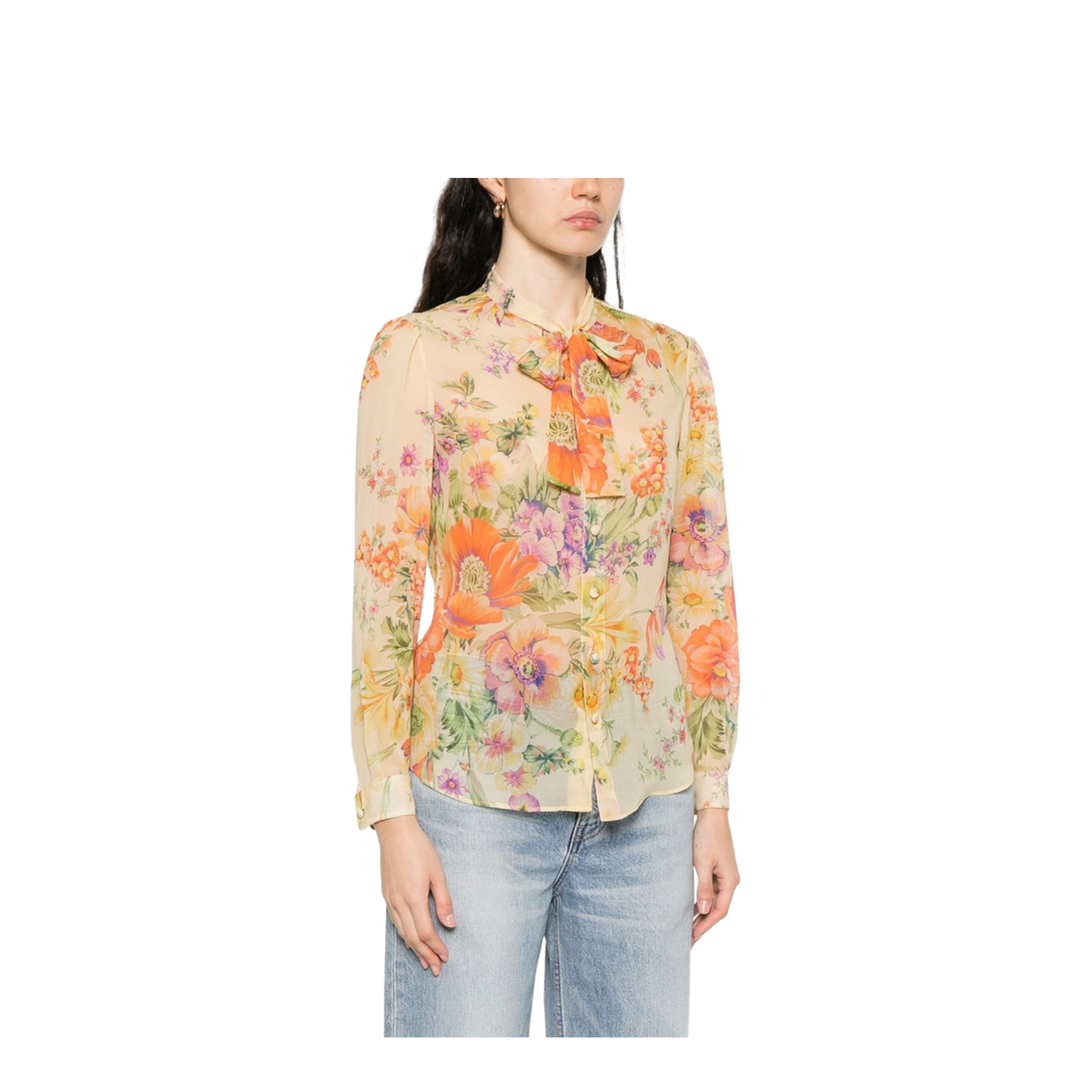 Printed Silk Blouse In Multi - Image 4