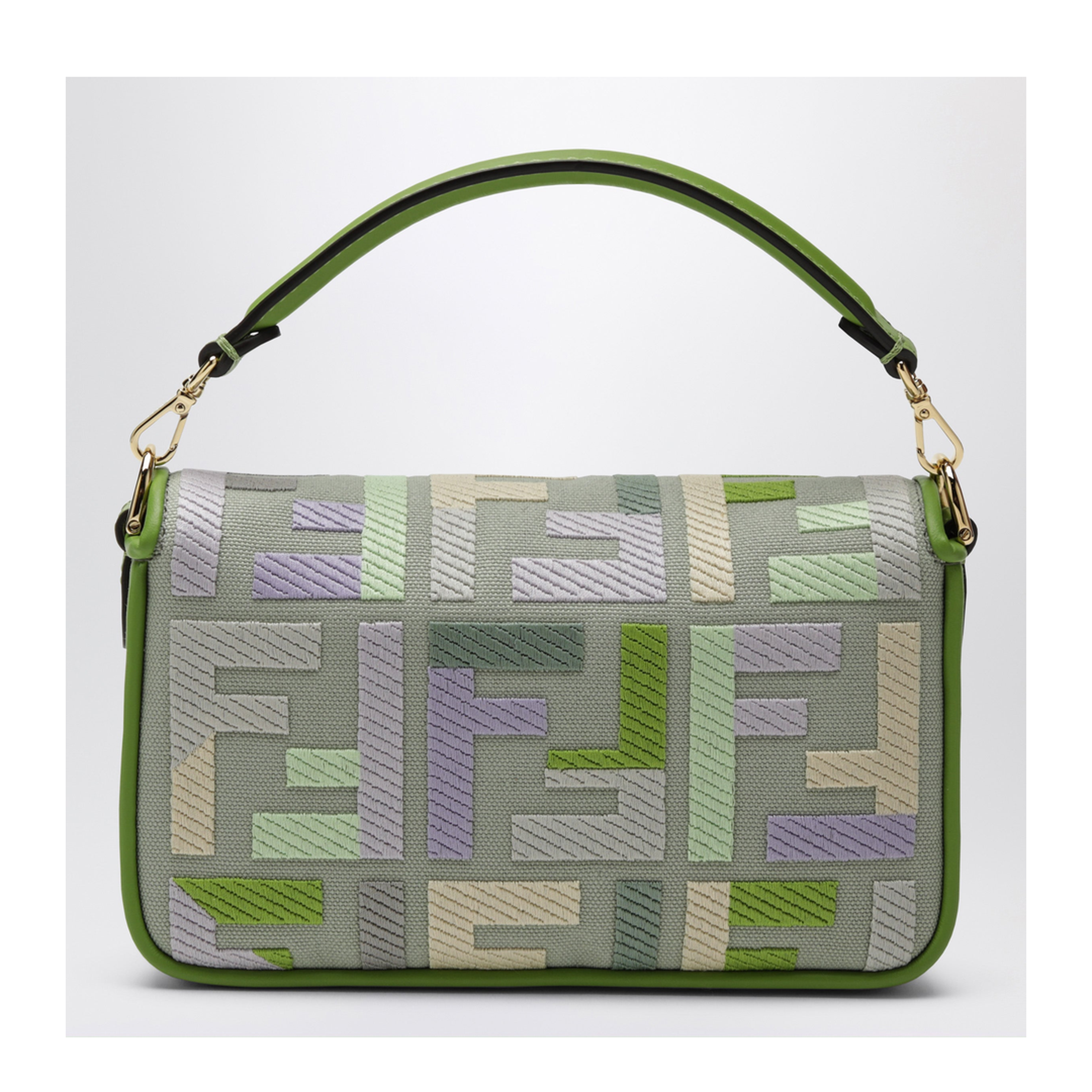 Mini Baguette Bag in Canvas with Multicoloured FF Embroidery - Image 2