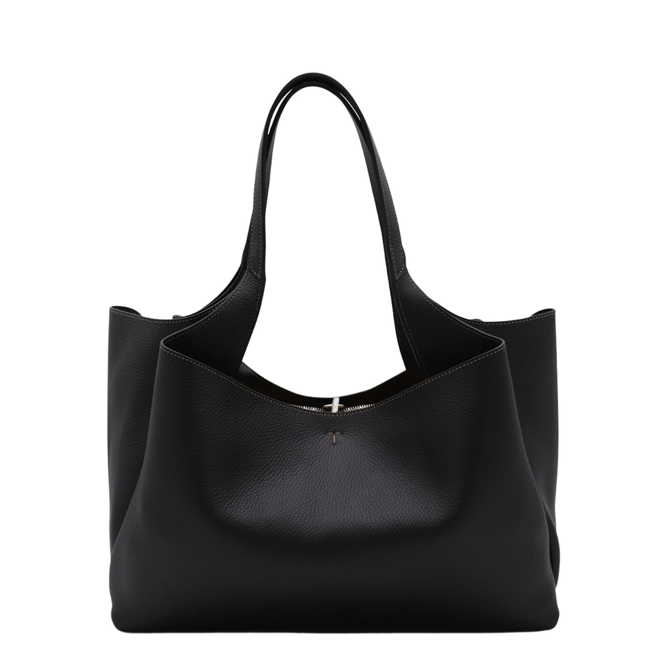 T Timeless Medium Hammered Leather Tote - Black - Image 6