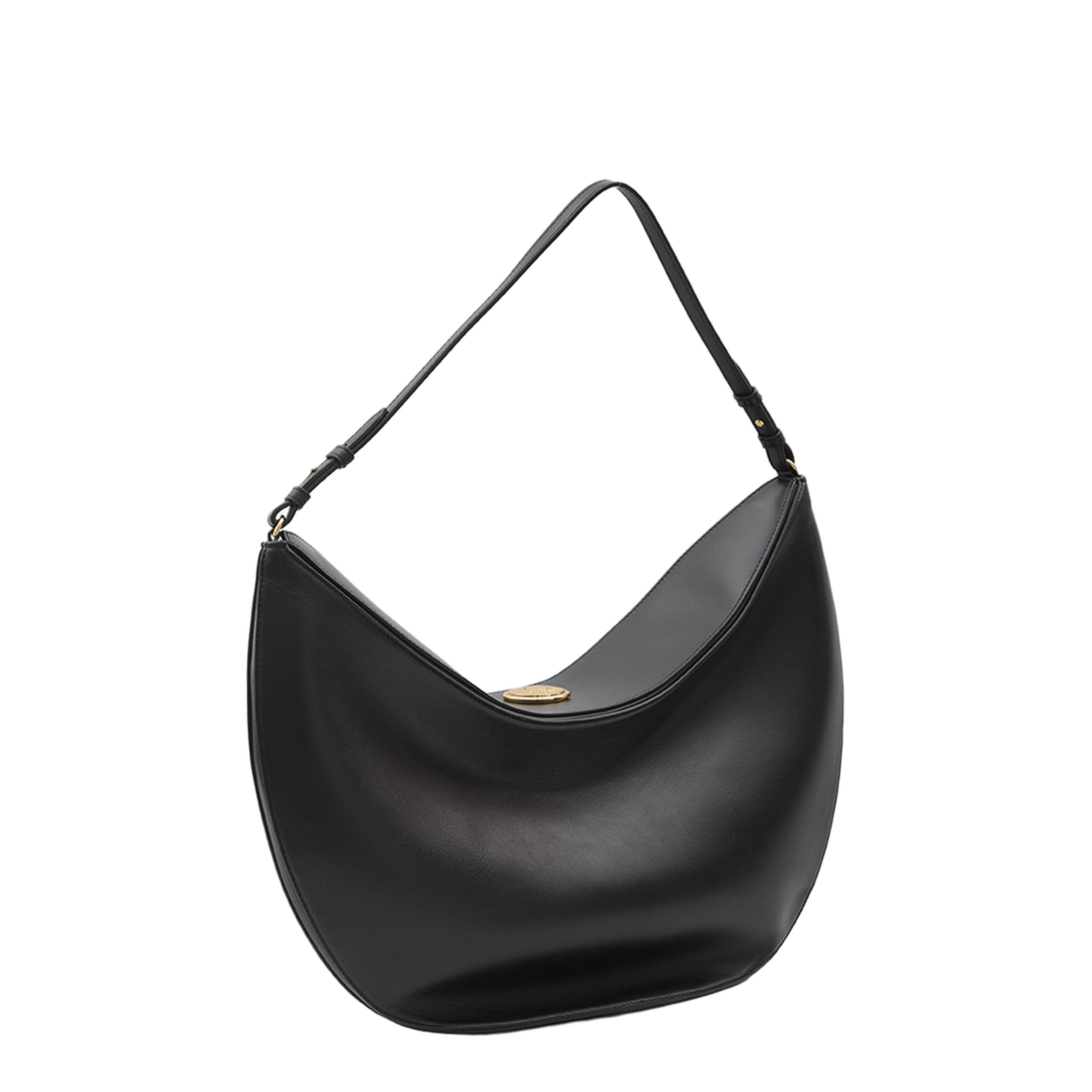 Large Calf Leather Hobo Bag - Black - Image 2