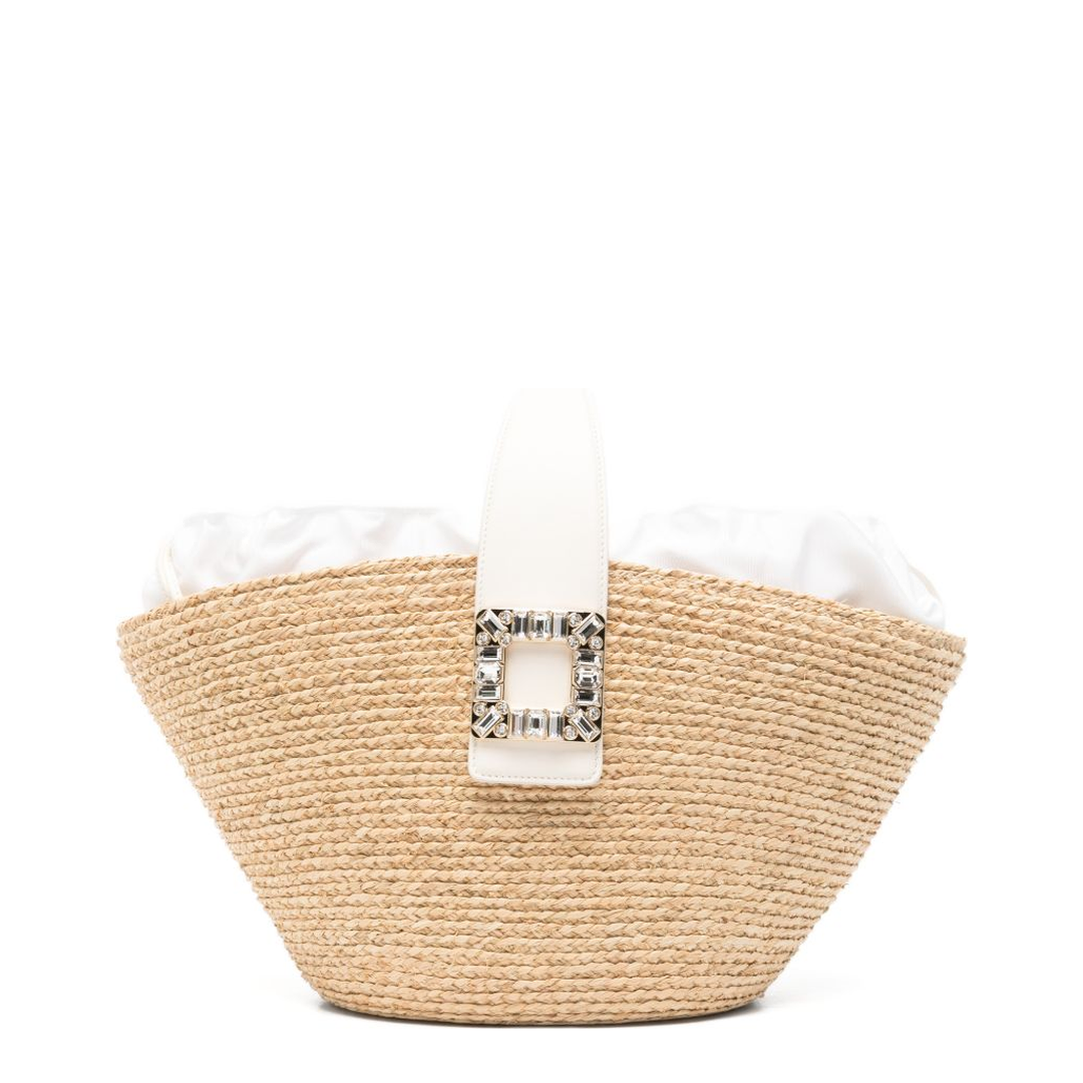 Viv' Skate Raffia Shopping Bag - Natural / White - Image 1