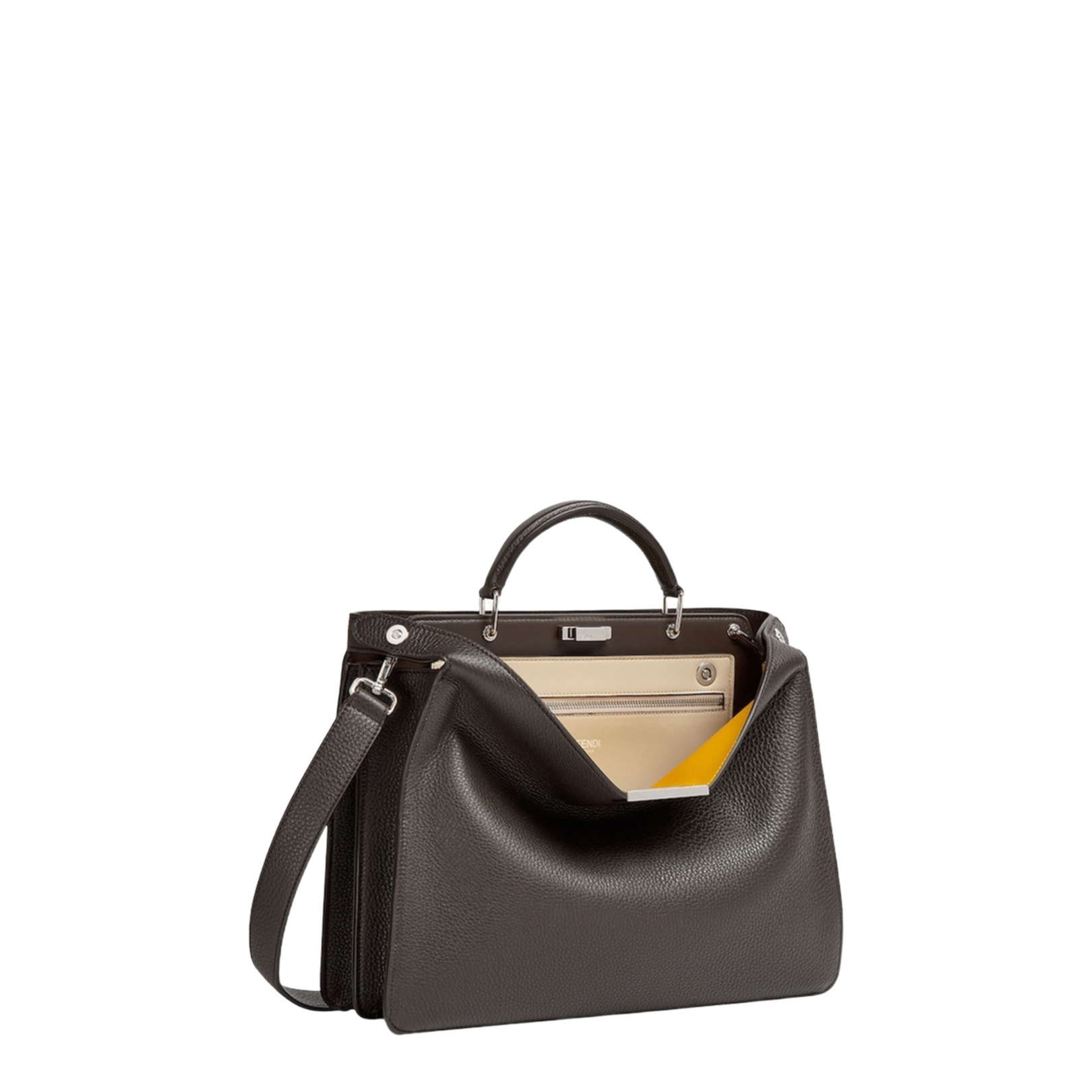 Peekaboo Medium Leather Structured Tote - Brown - Image 3