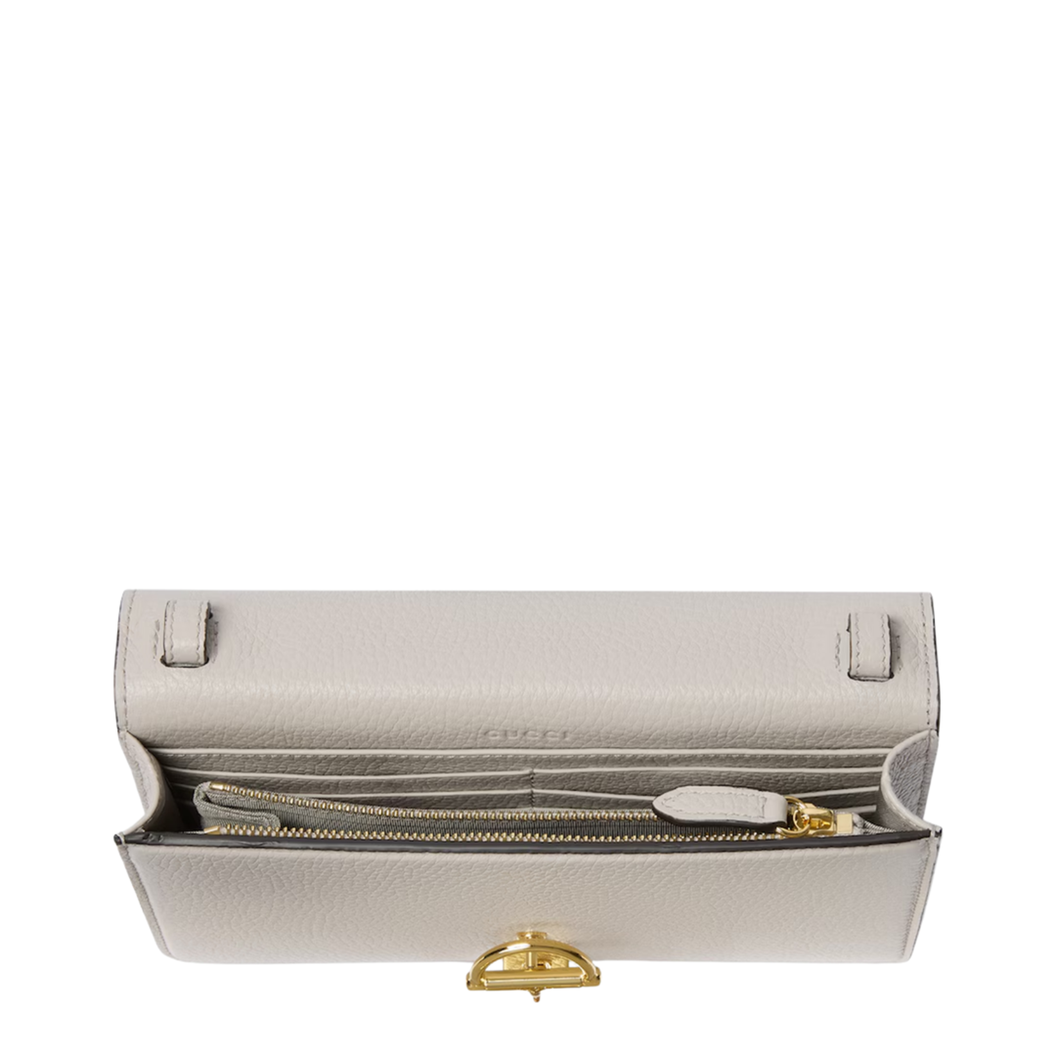 Half Horsebit Soft Grainy Leather Wallet On Chain - Light Grey - Image 3