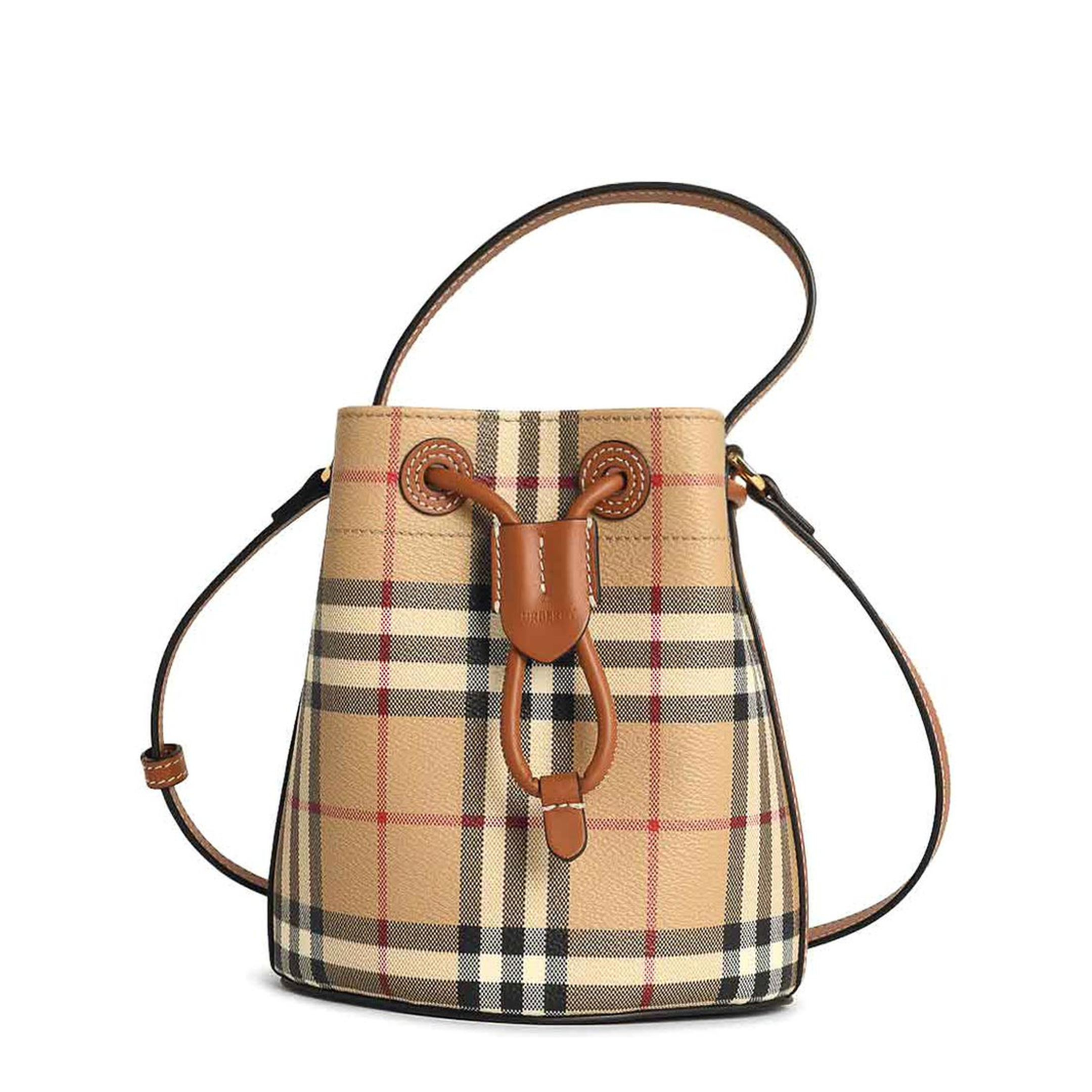 Check Coated Canvas Bucket Bag - Archive Beige - Image 1