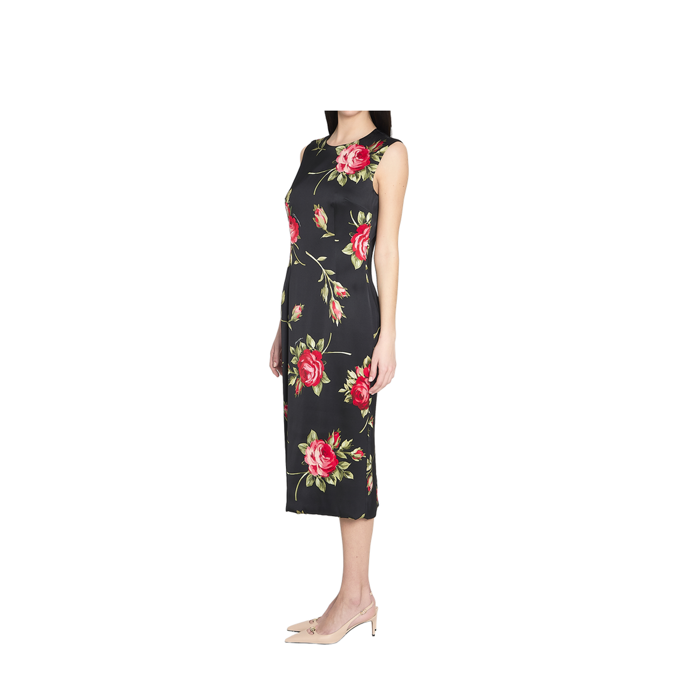 Bouquet Rose Print Satin Midi Dress - Image 2