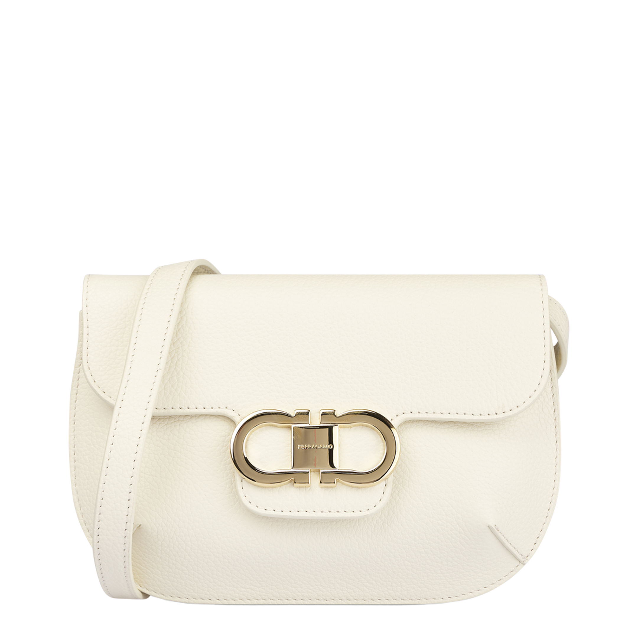 Double Gancini Leather Cross Body Bag White - Image 1