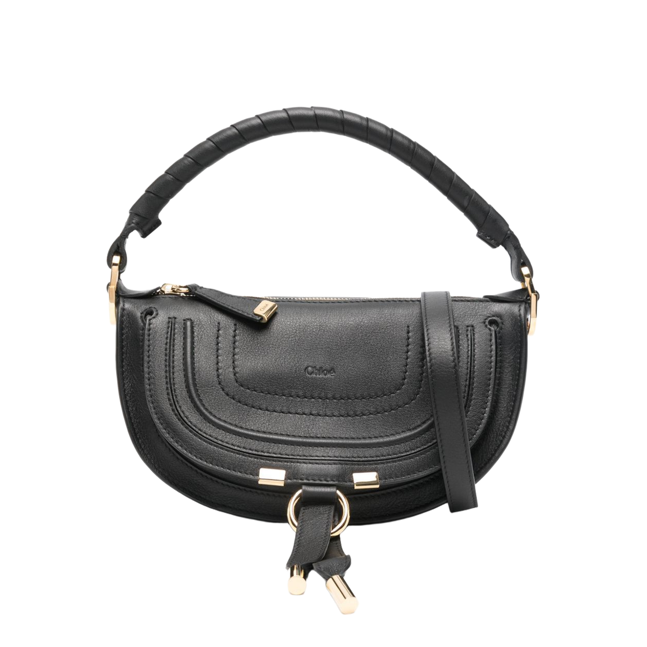 Marcie Mini Calfskin Saddle Bag - Black - Image 1
