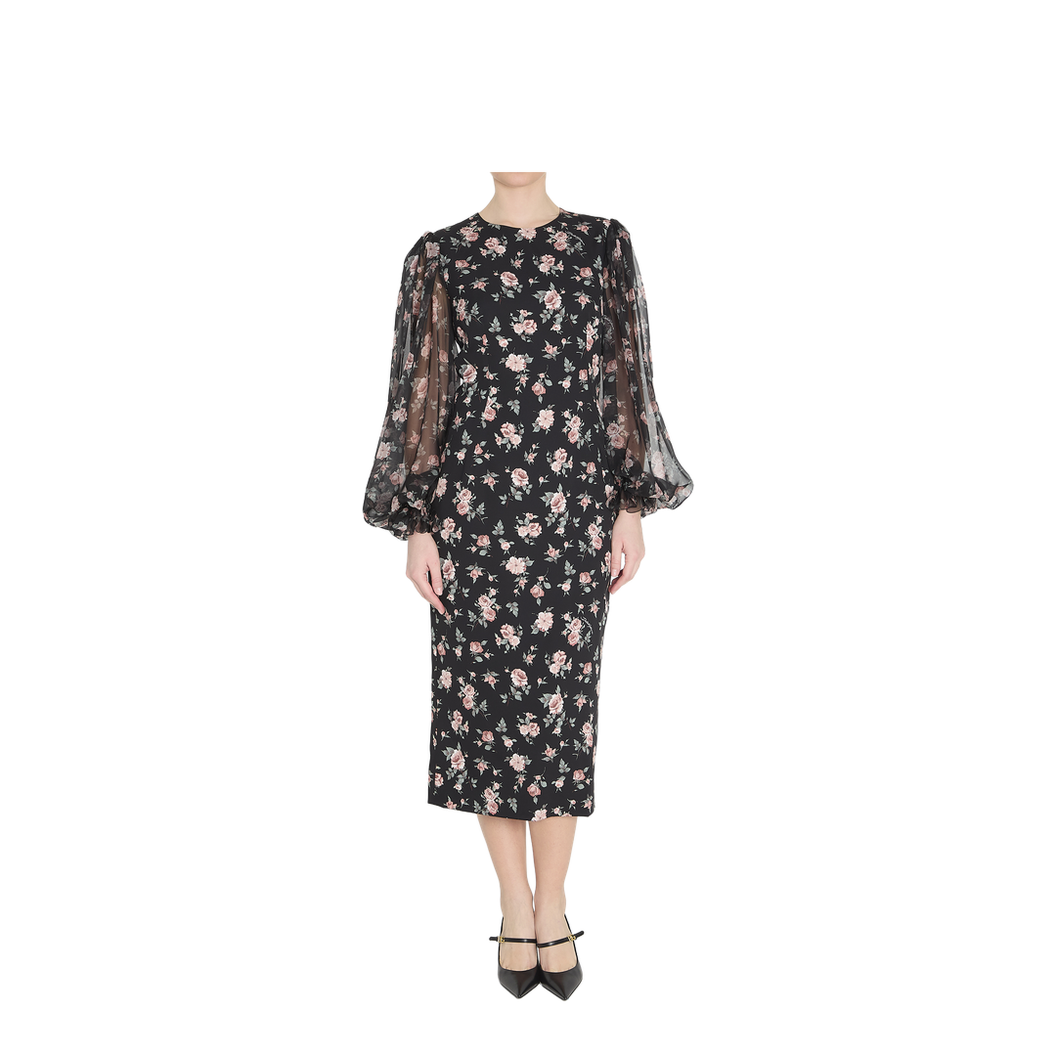 Vintage Roses-Print Charmeuse Dress - Image 1