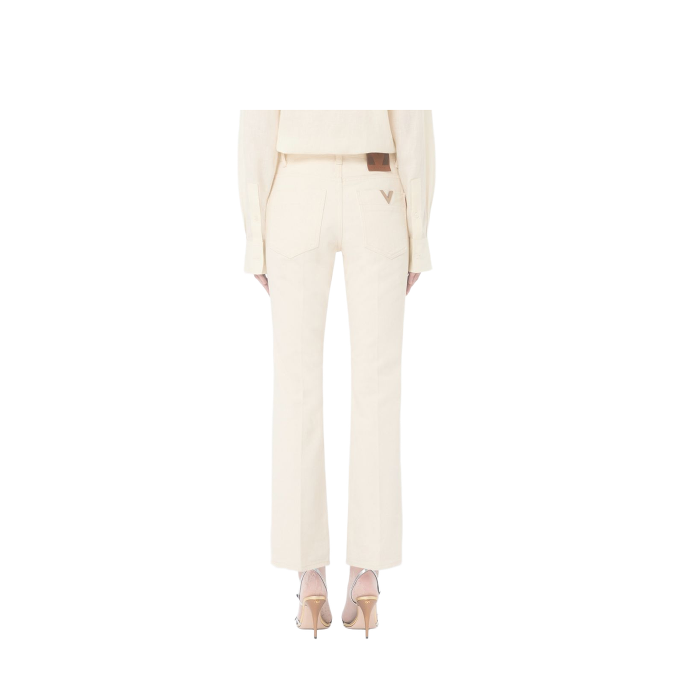 Flared Denim Jeans Beige - Image 4