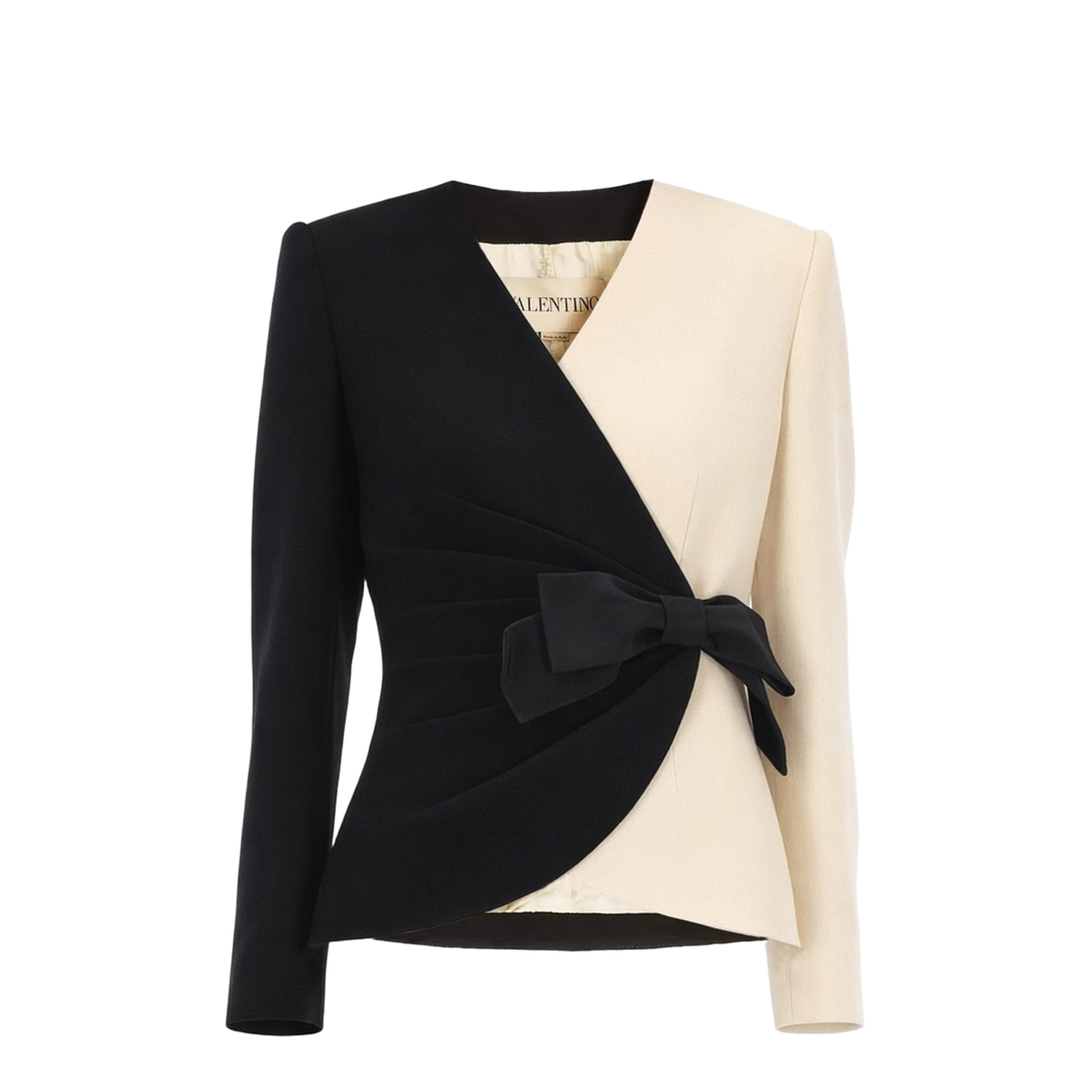 Color Block Bow Wool Chiffon Coat - Image 1