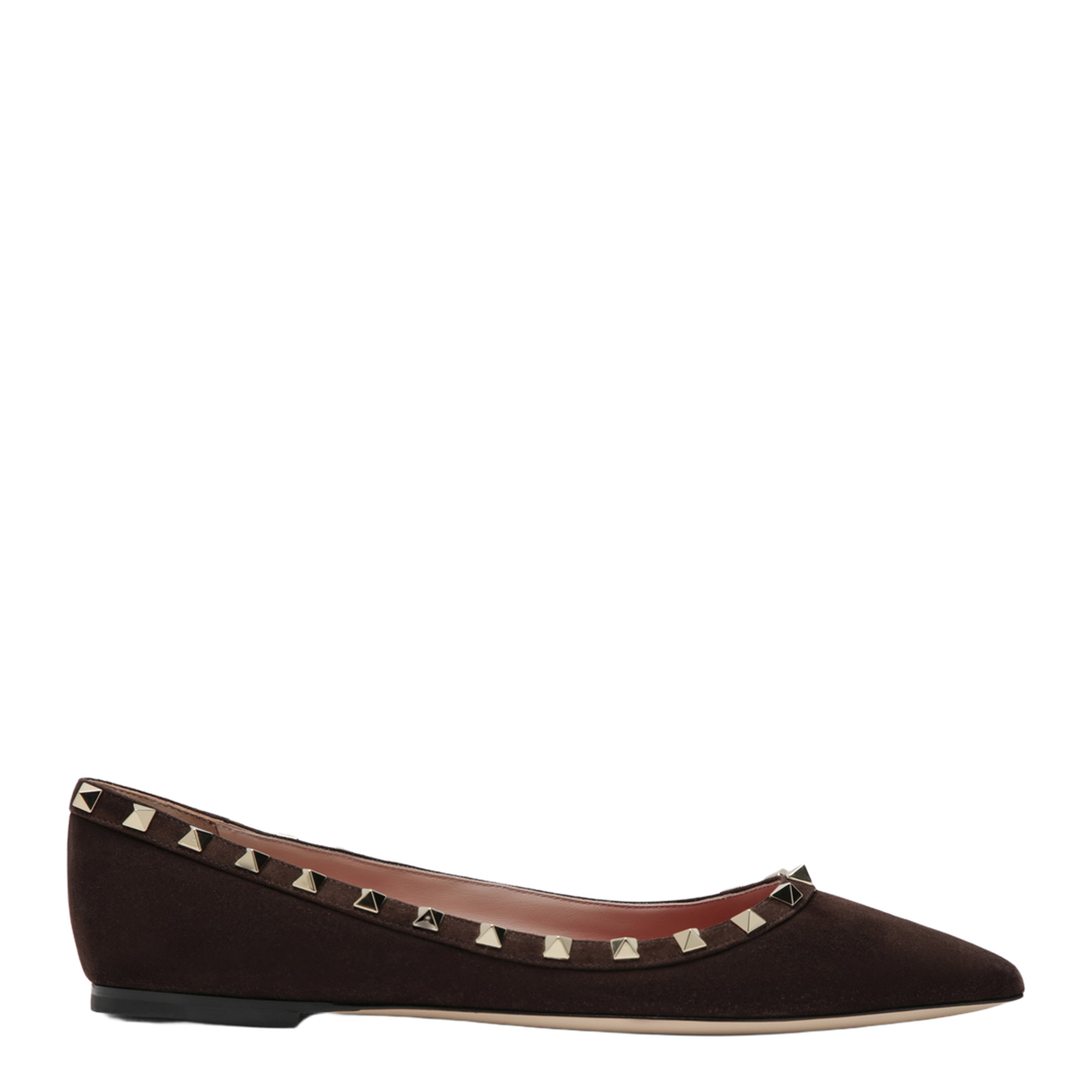 Brown Suede Rockstud Ballet Flats - Image 1