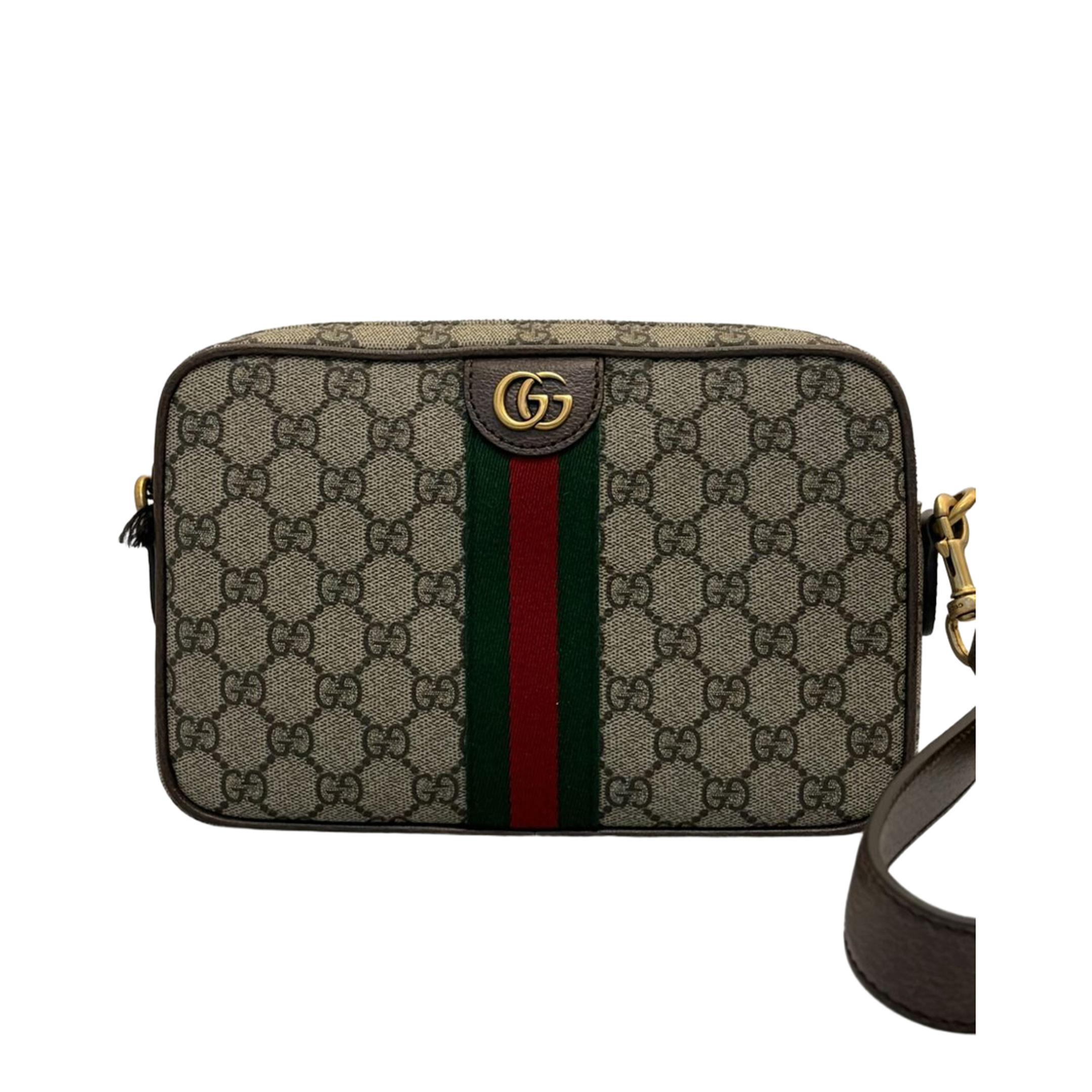 Ophidia Small GG Monogram Coated Fabric Crossbody Bag - Beige and Dark Brown - Image 2