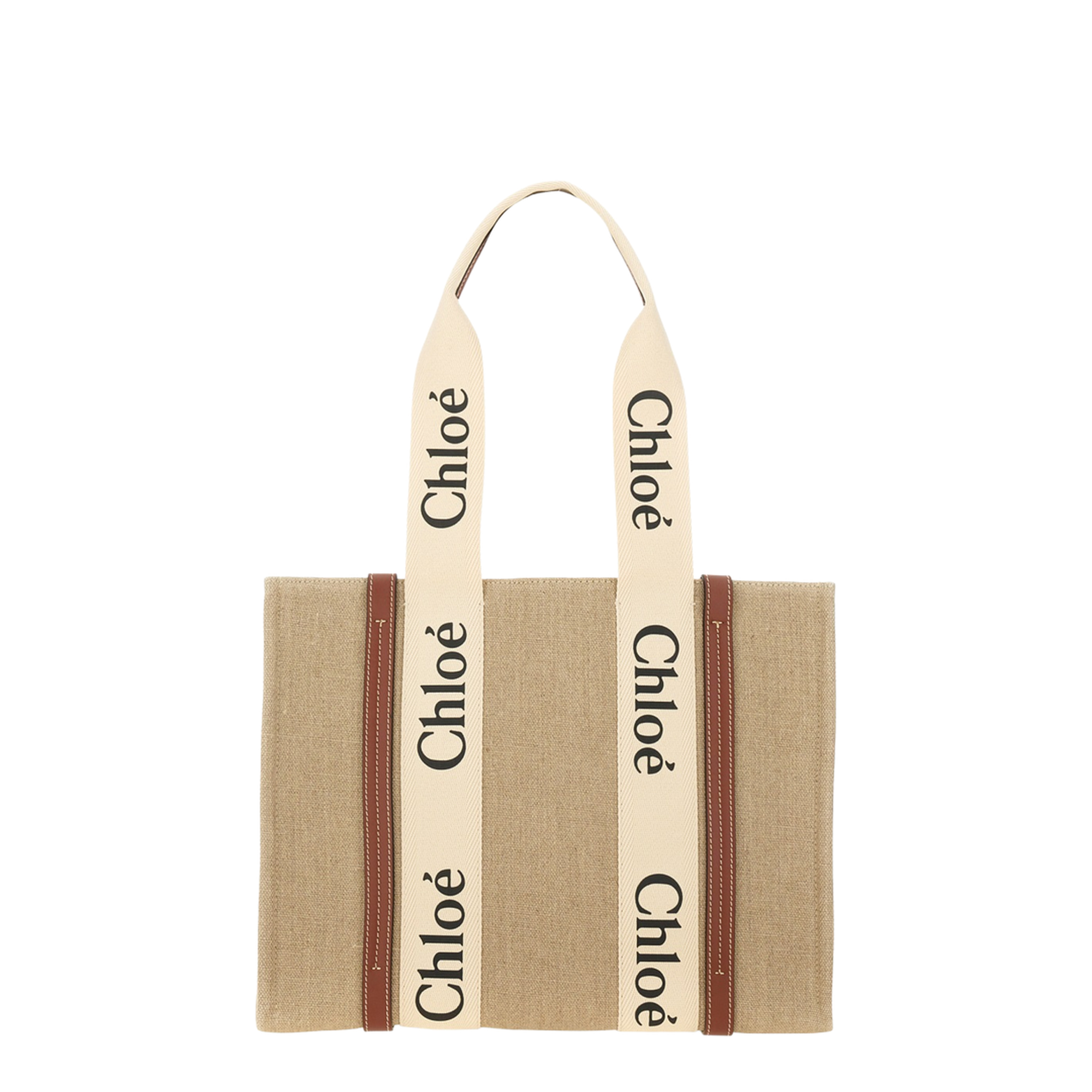 Double Long Handle Linen Bag with Logo - Image 1