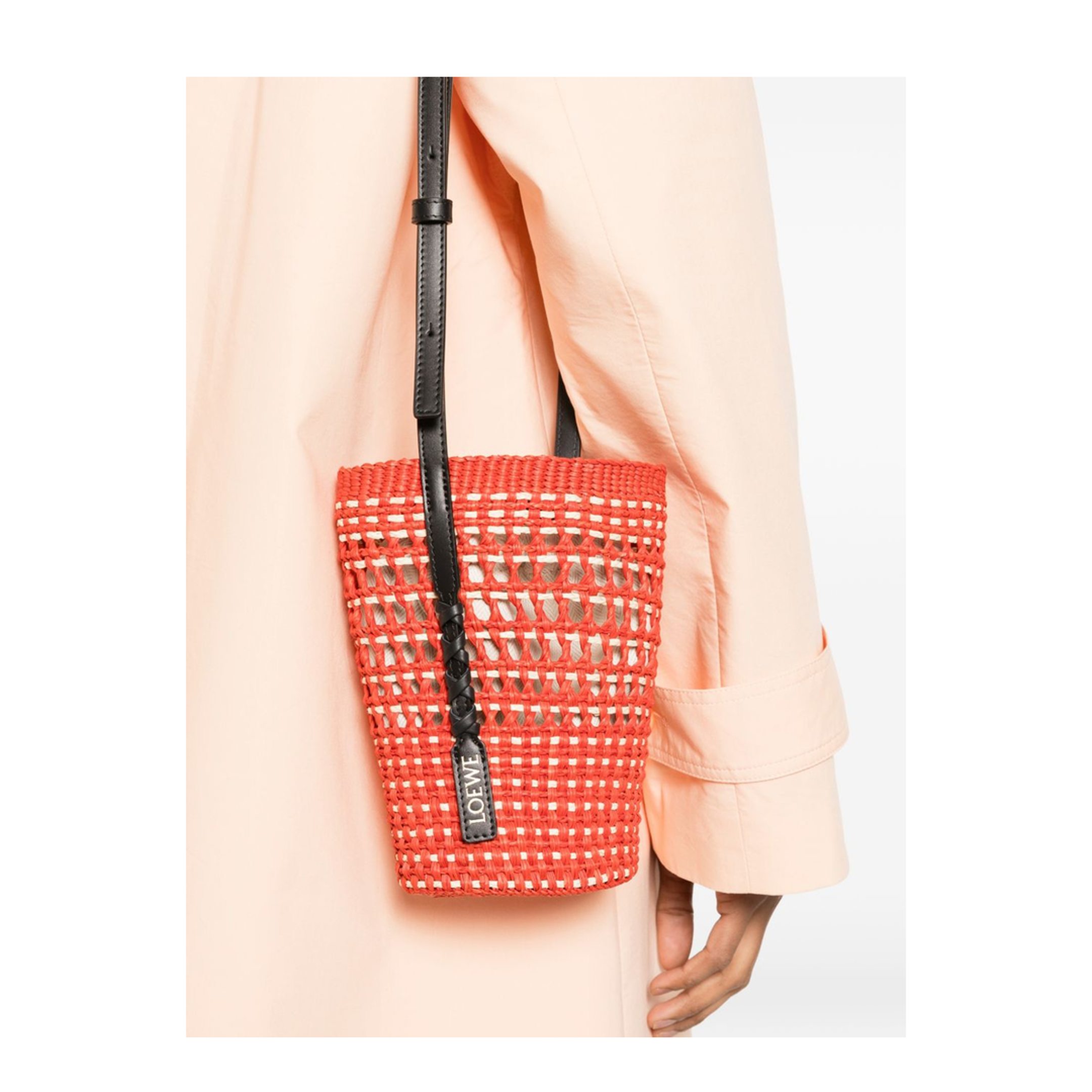 Braid Pocket Iraca Palm & Calfskin Pocket Bag - Red/Natural - Image 3