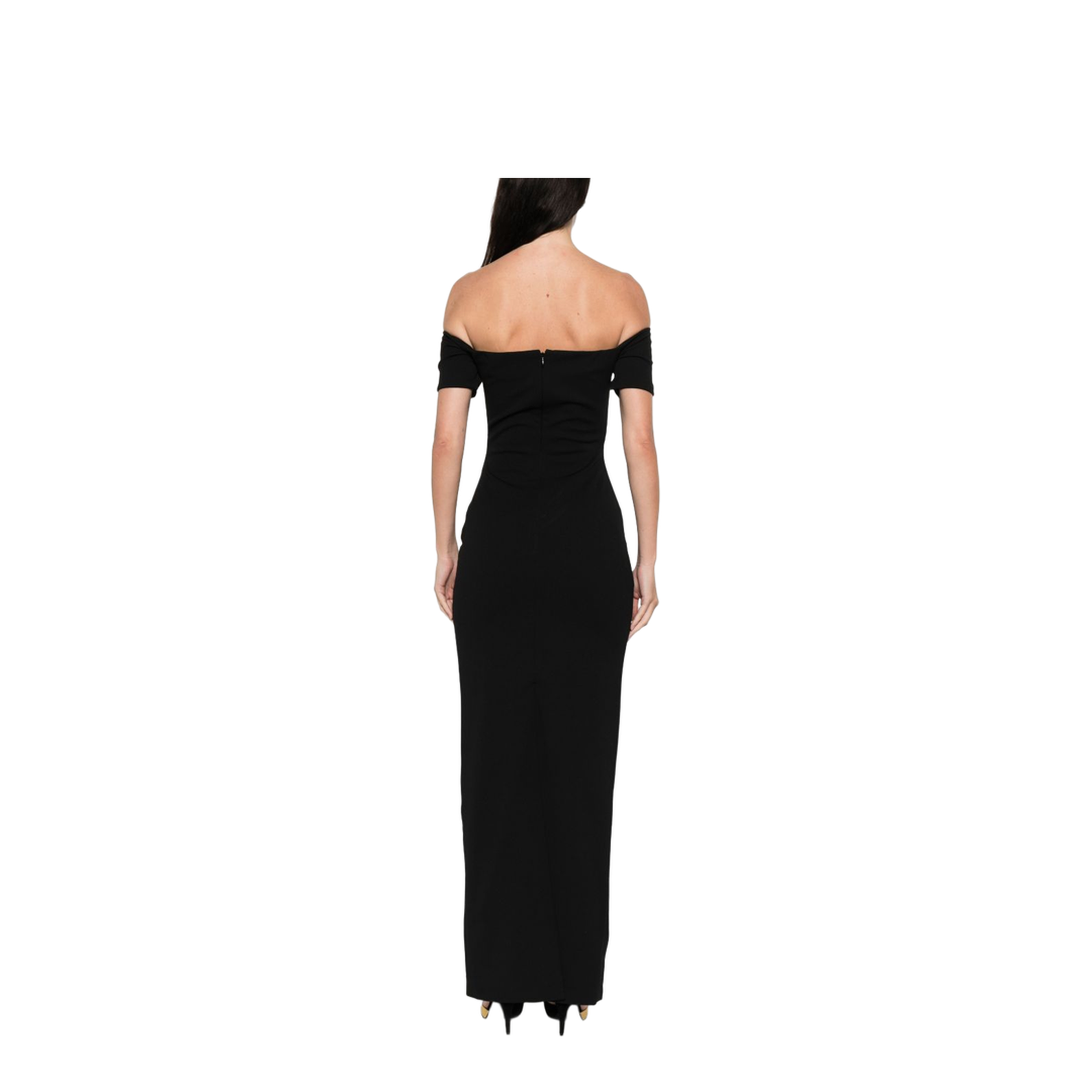 Black Long Dress With Off-The-Shoulder Design - Image 5