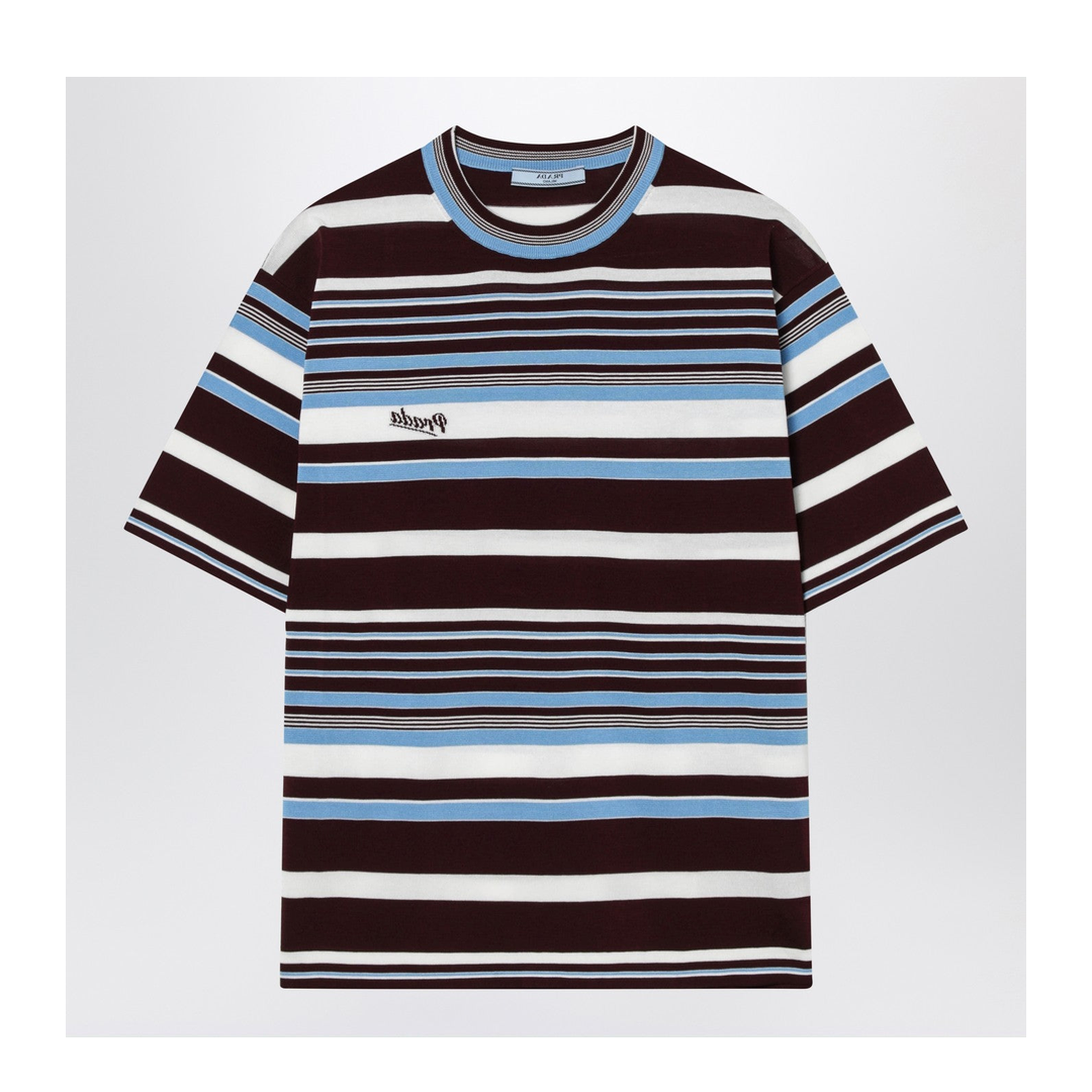 Amaranth and Light Blue Striped Cotton T-shirt - Image 1