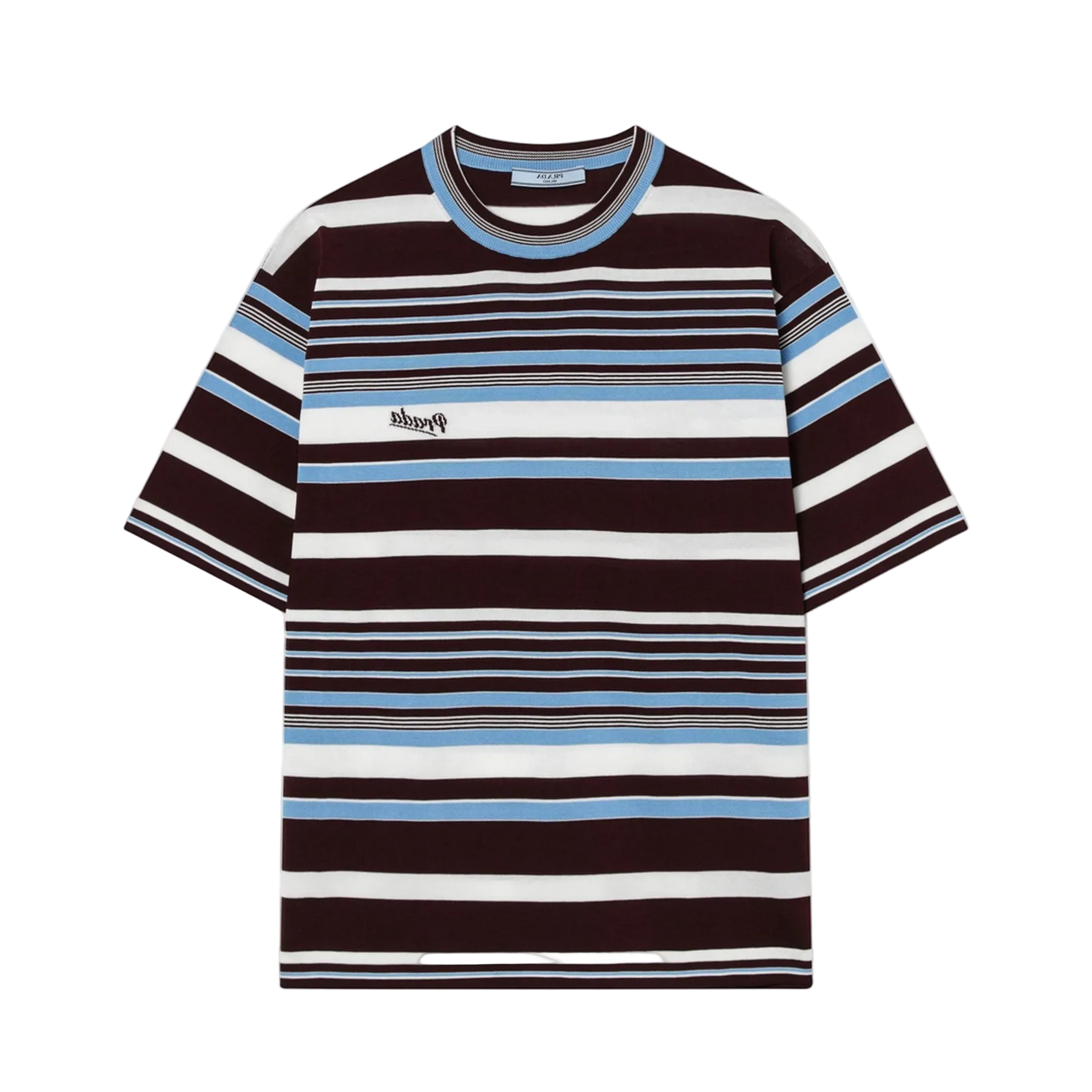 Amaranth and Light Blue Striped Cotton T-shirt - Image 1