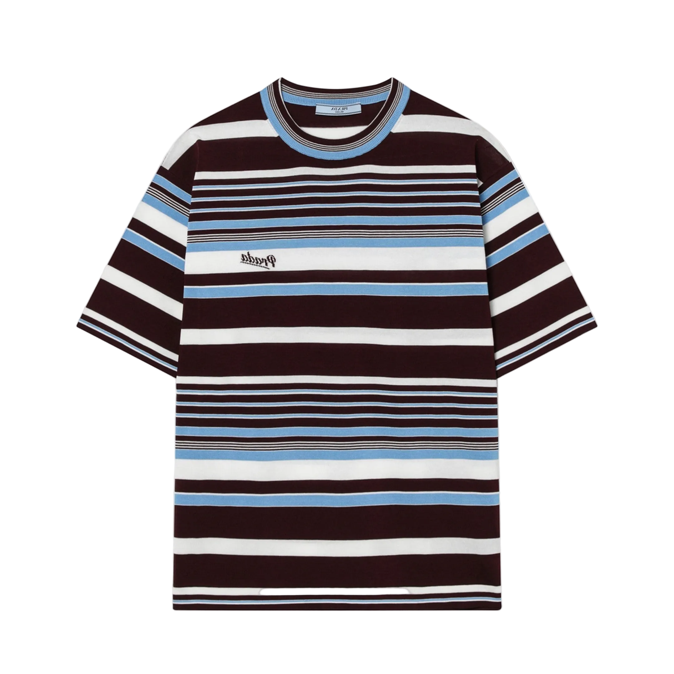 Amaranth and Light Blue Striped Cotton T-shirt - Image 1