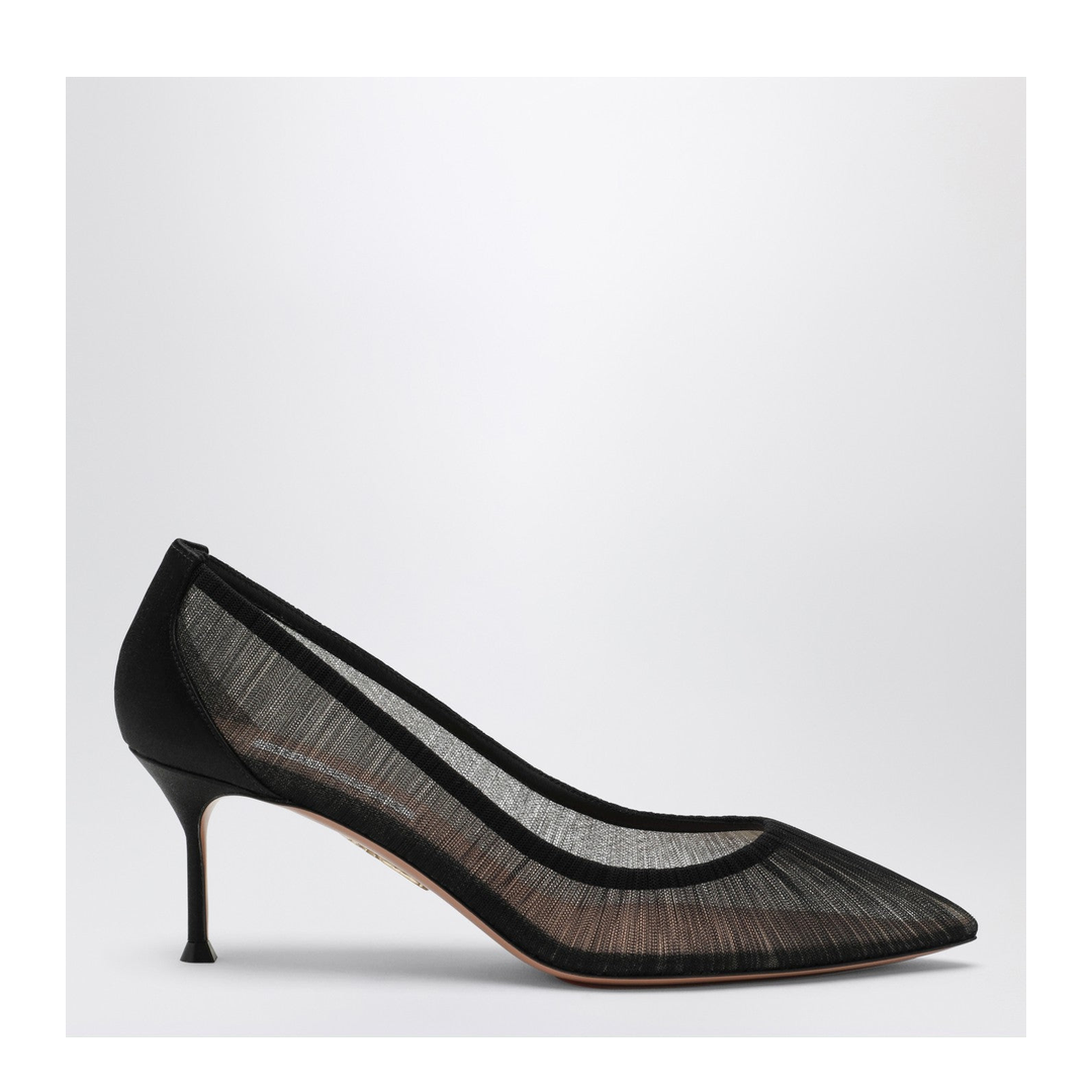 Voile Black Pumps in Satin and Mesh - Image 1