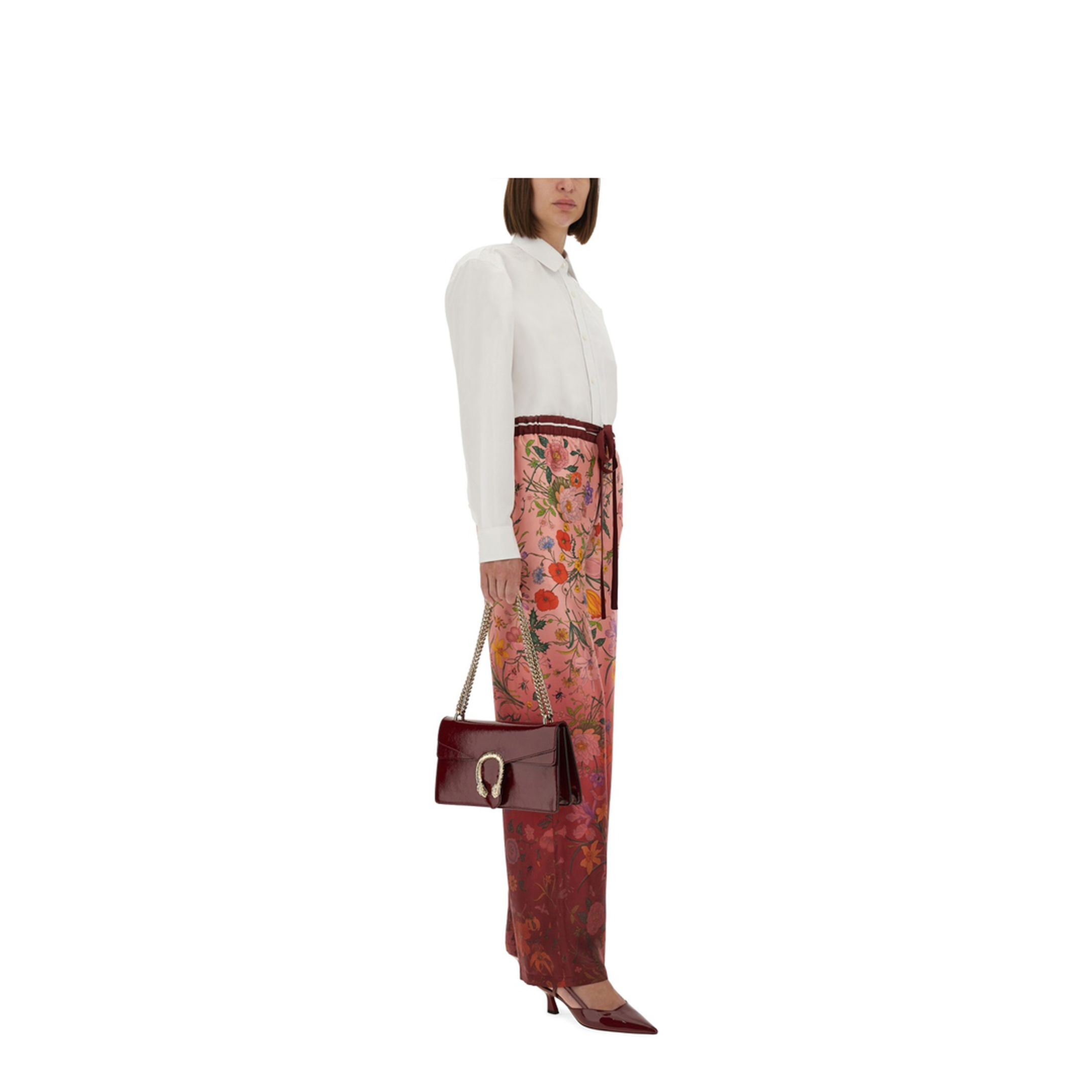 Printed Silk Pants in Pink and Rosso Ancora Red - Image 2
