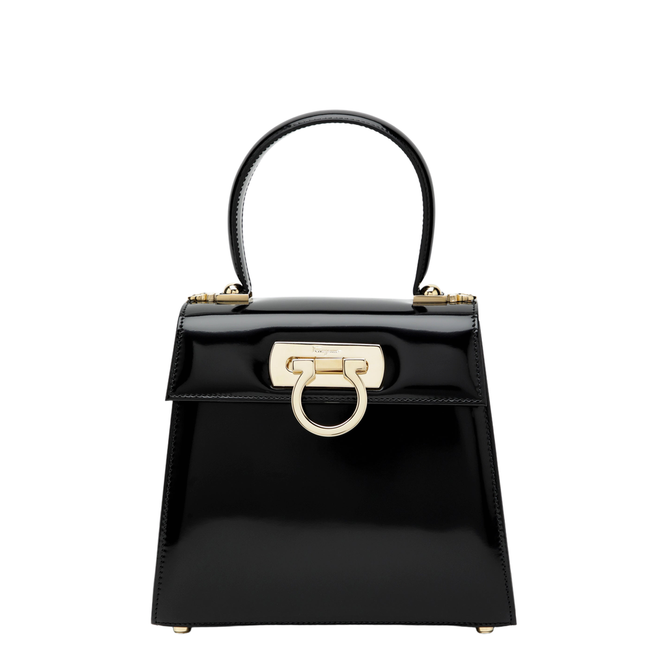 Small Black Leather Top-Handle Bag with Gancini Closure - Image 1