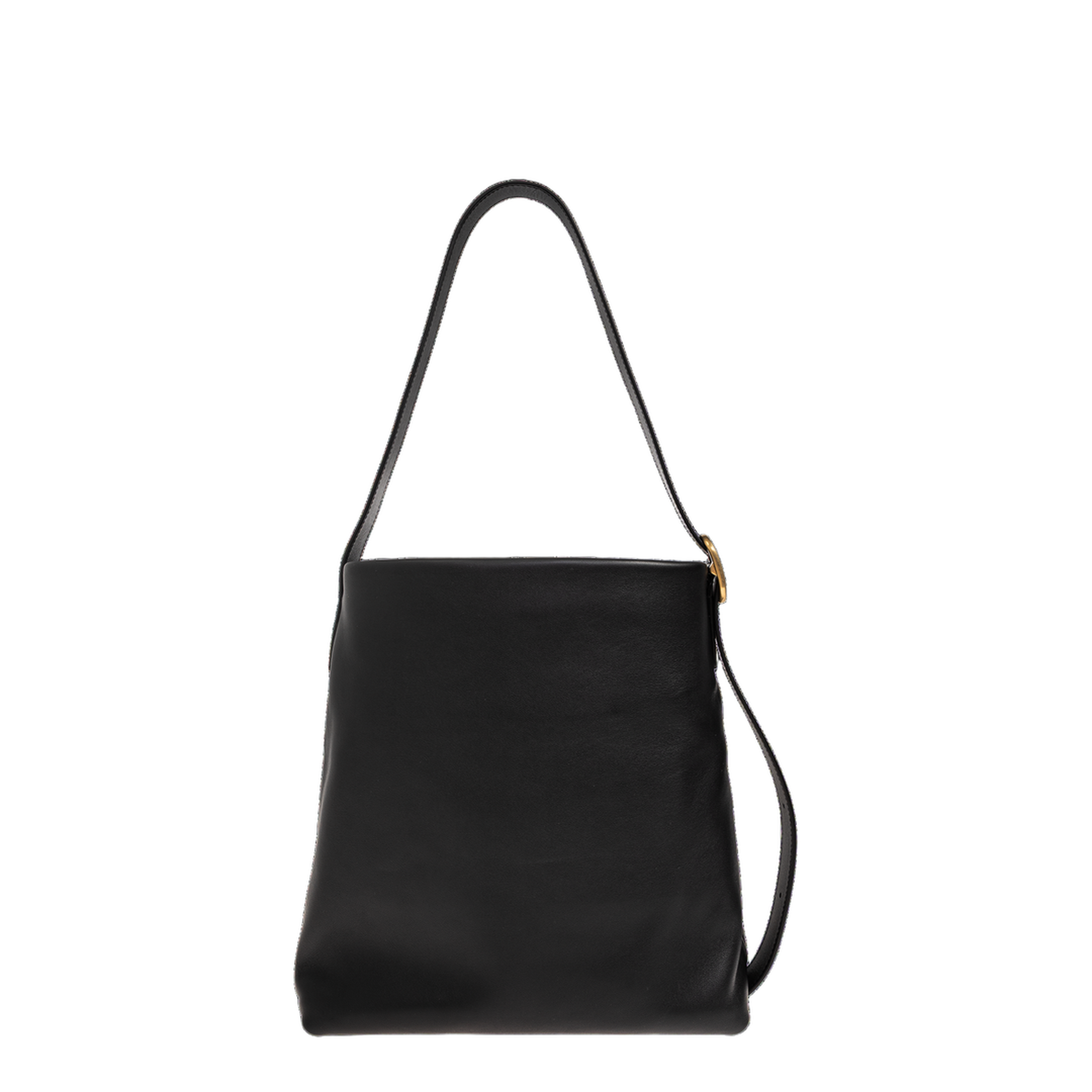 Draped Leather Tote Bag - Black - Image 3