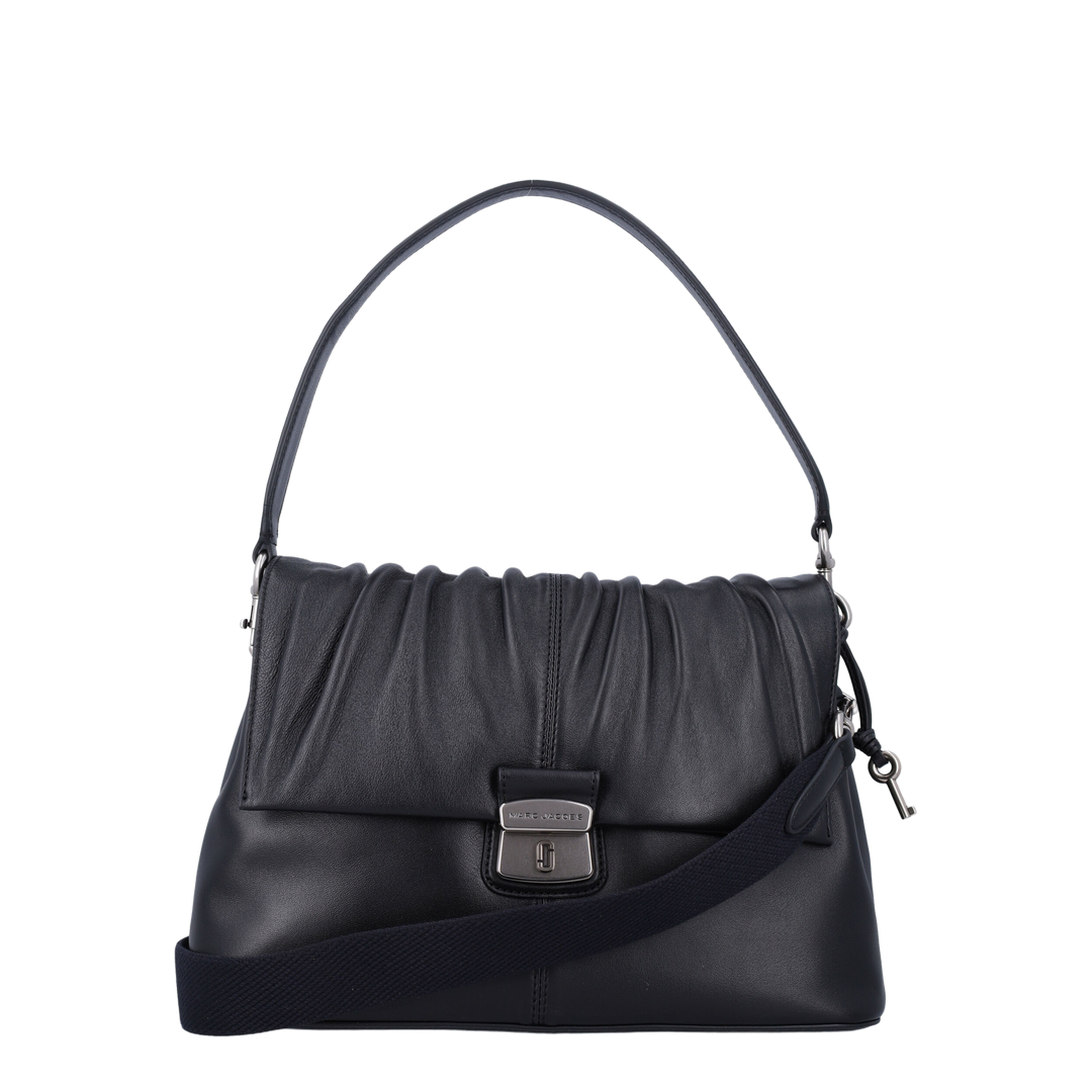 Ruched Detail Leather Crossbody Bag - Black - Image 1