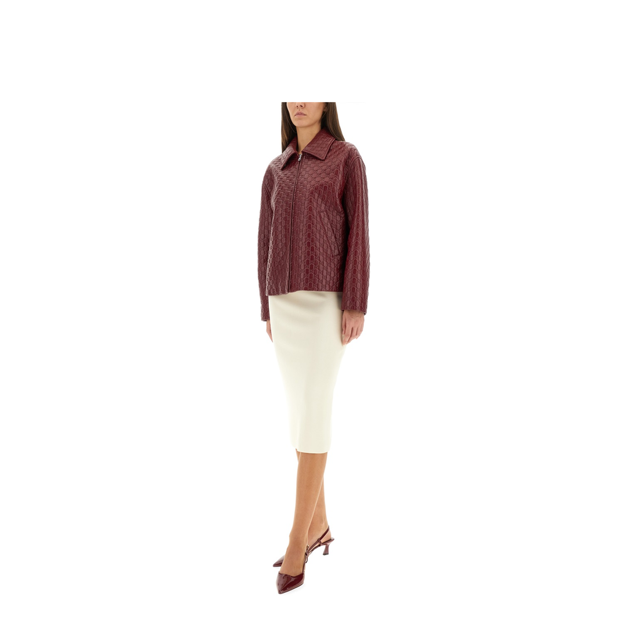 Oversized Leather Jacket with Embossed GG - Image 2