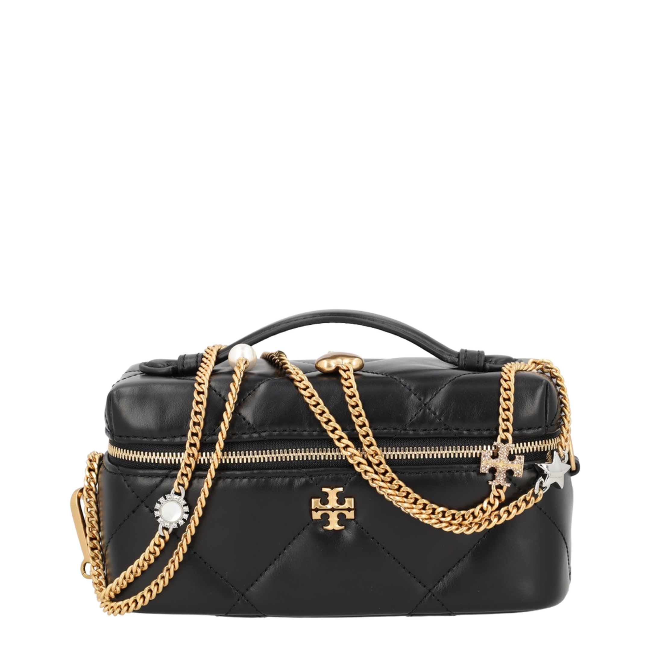 Kira Diamond Quilt Charm East-West Leather Vanity Case - Black - Image 3