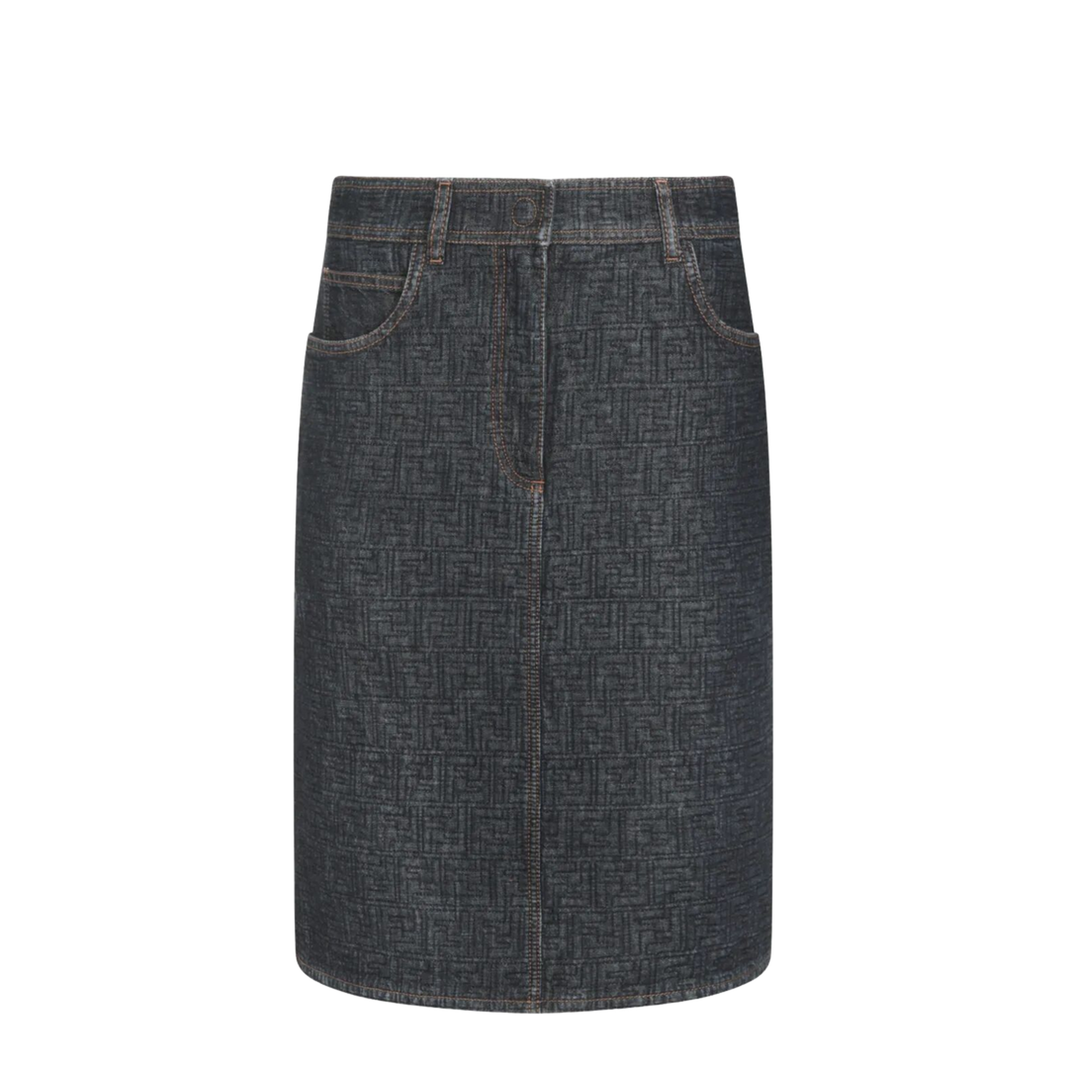 Flared Midi Denim Skirt with All-Over Quilted Motif - Image 1