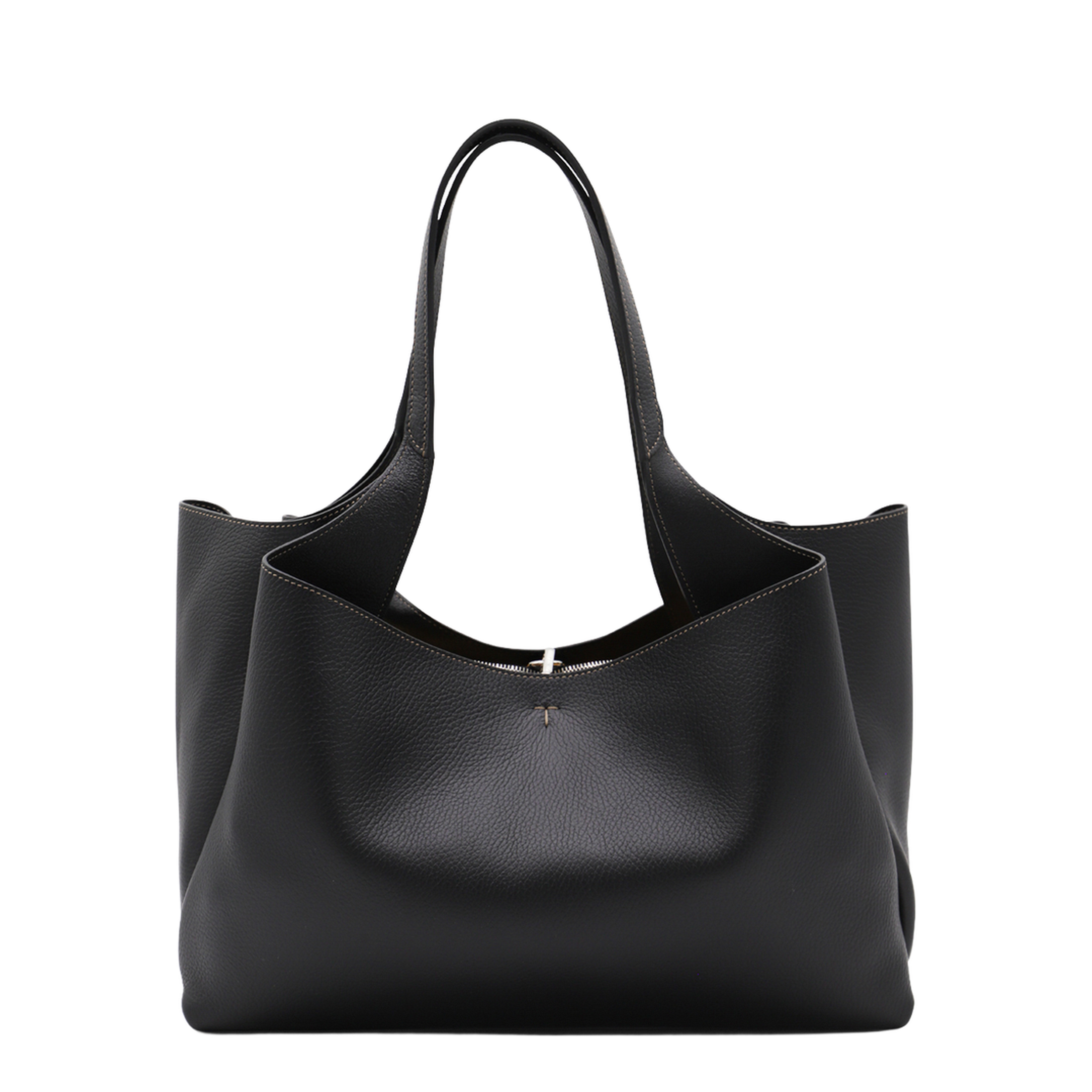 T Timeless Medium Hammered Leather Tote - Black - Image 5