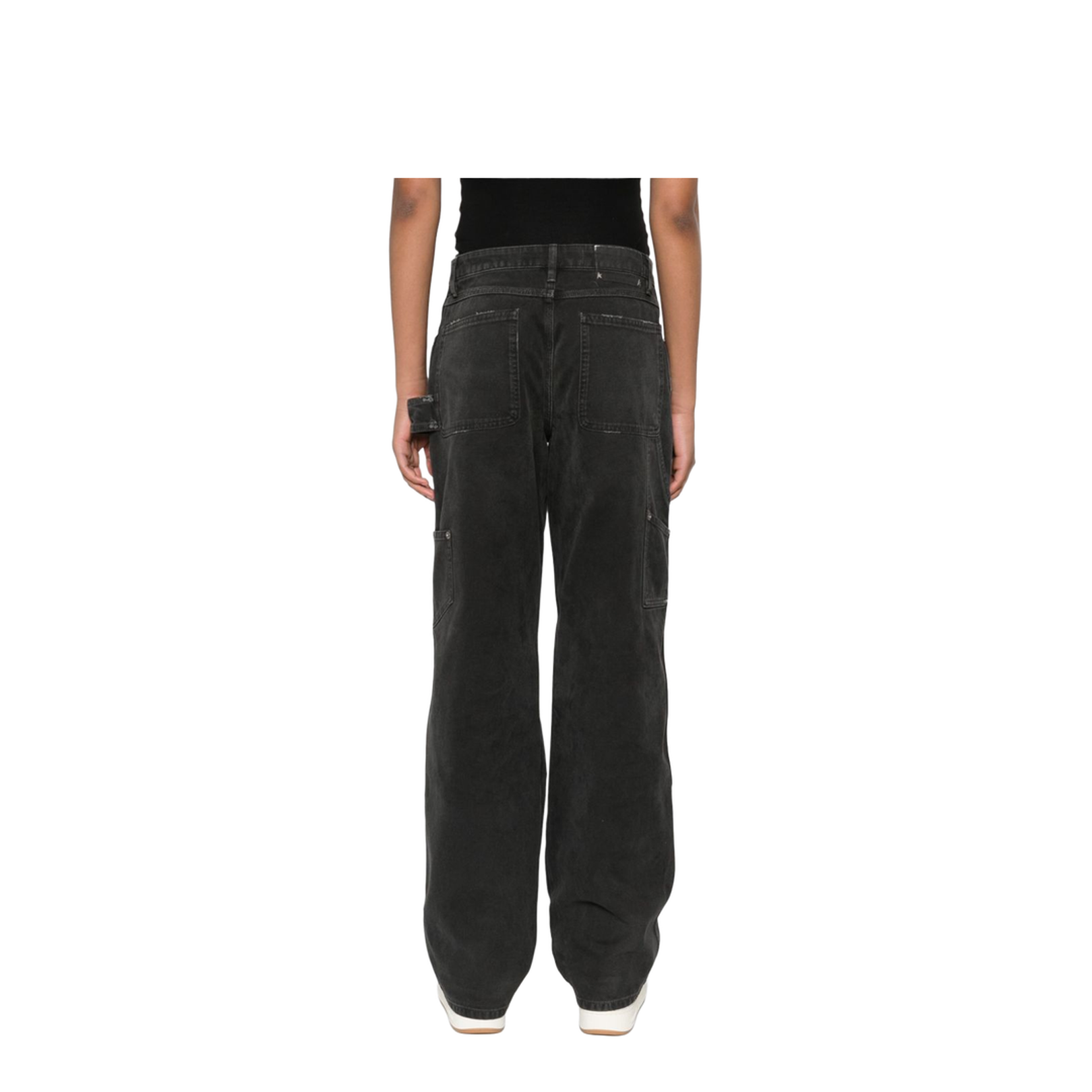 Distressed Black Cotton Jeans with Front Patches - Image 4