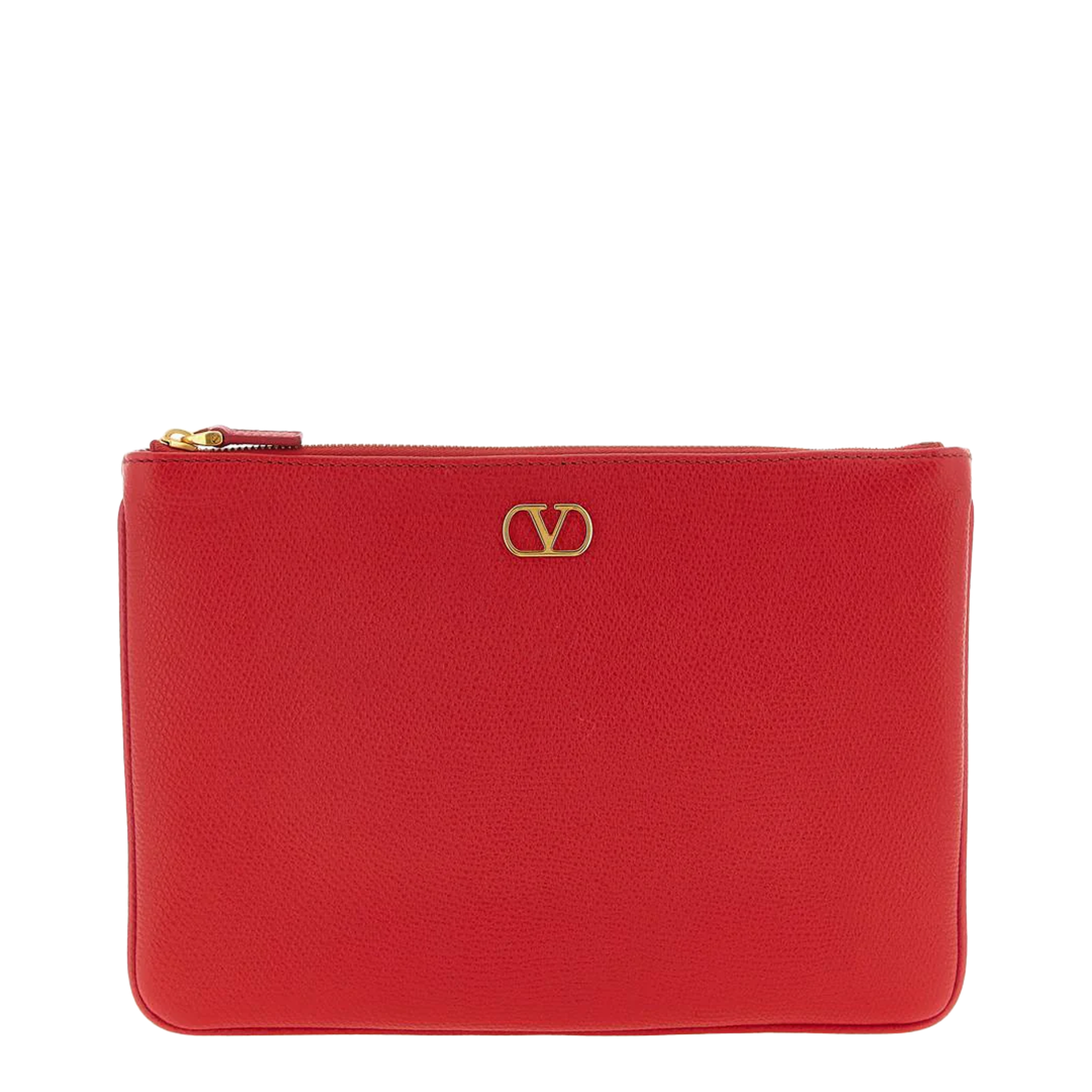 VLogo Signature Grainy Calfskin Clutch - Garnet / Deep Red - Image 1