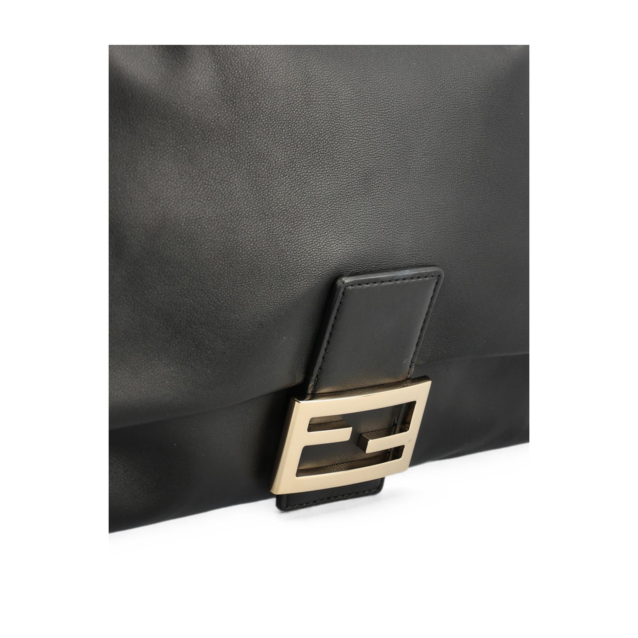 Baguette Soft Large Lamb Leather Shoulder Bag - Black - Image 3