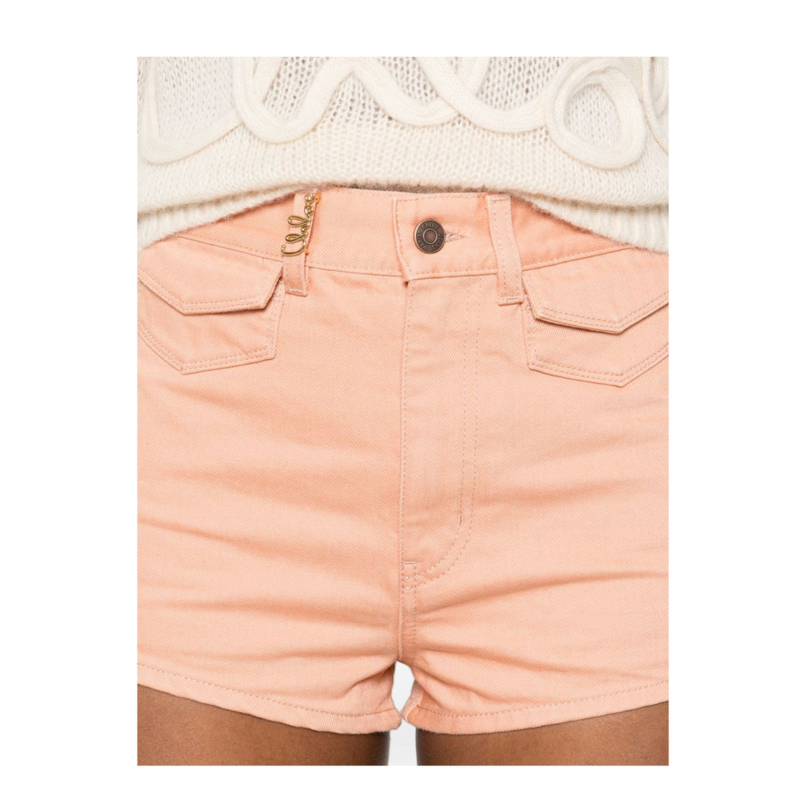 Peach Orange Button Fly Fastening Denim Pants - Image 4
