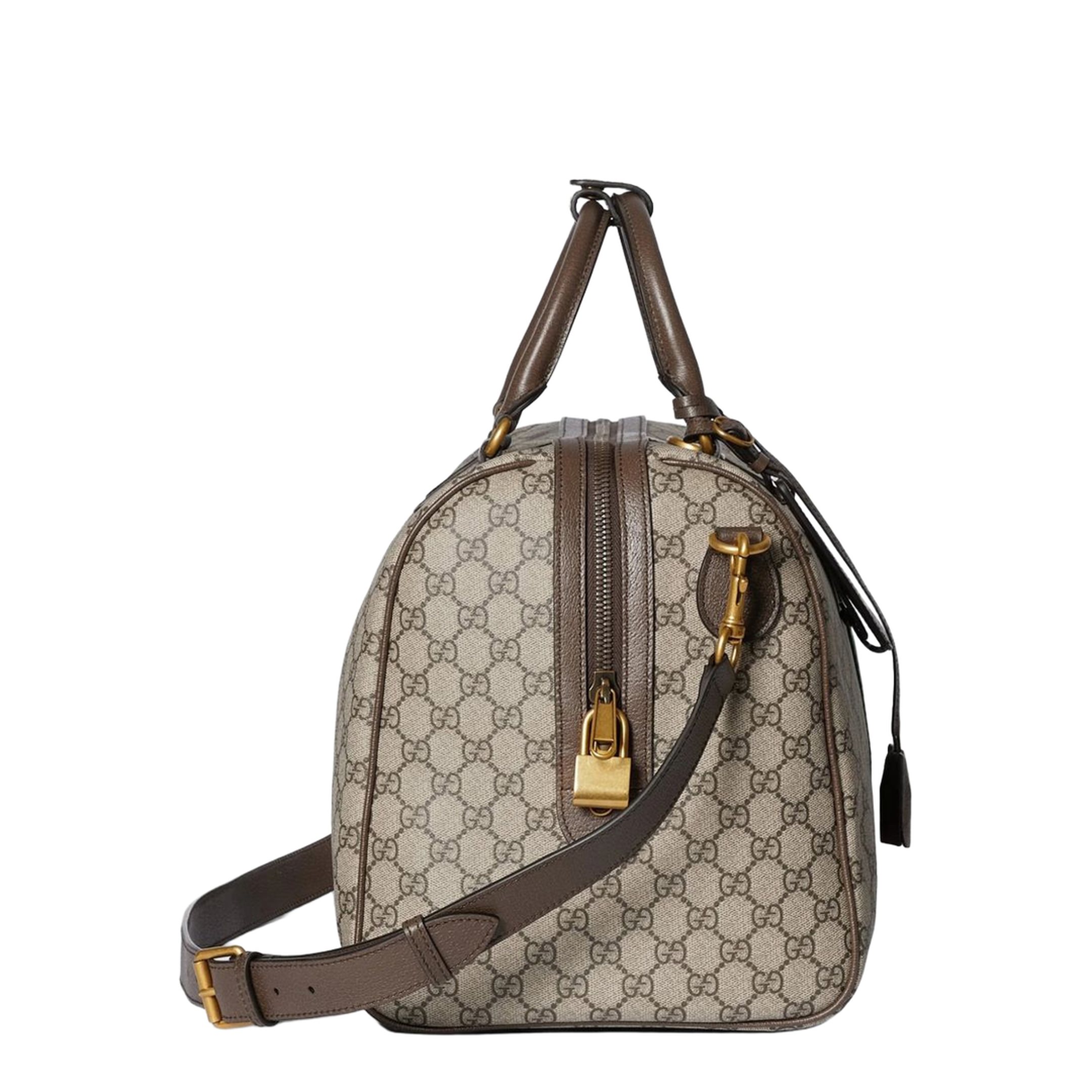 Savoy Medium GG Monogram Coated Fabric Duffle Bag - Beige and Dark Brown - Image 4