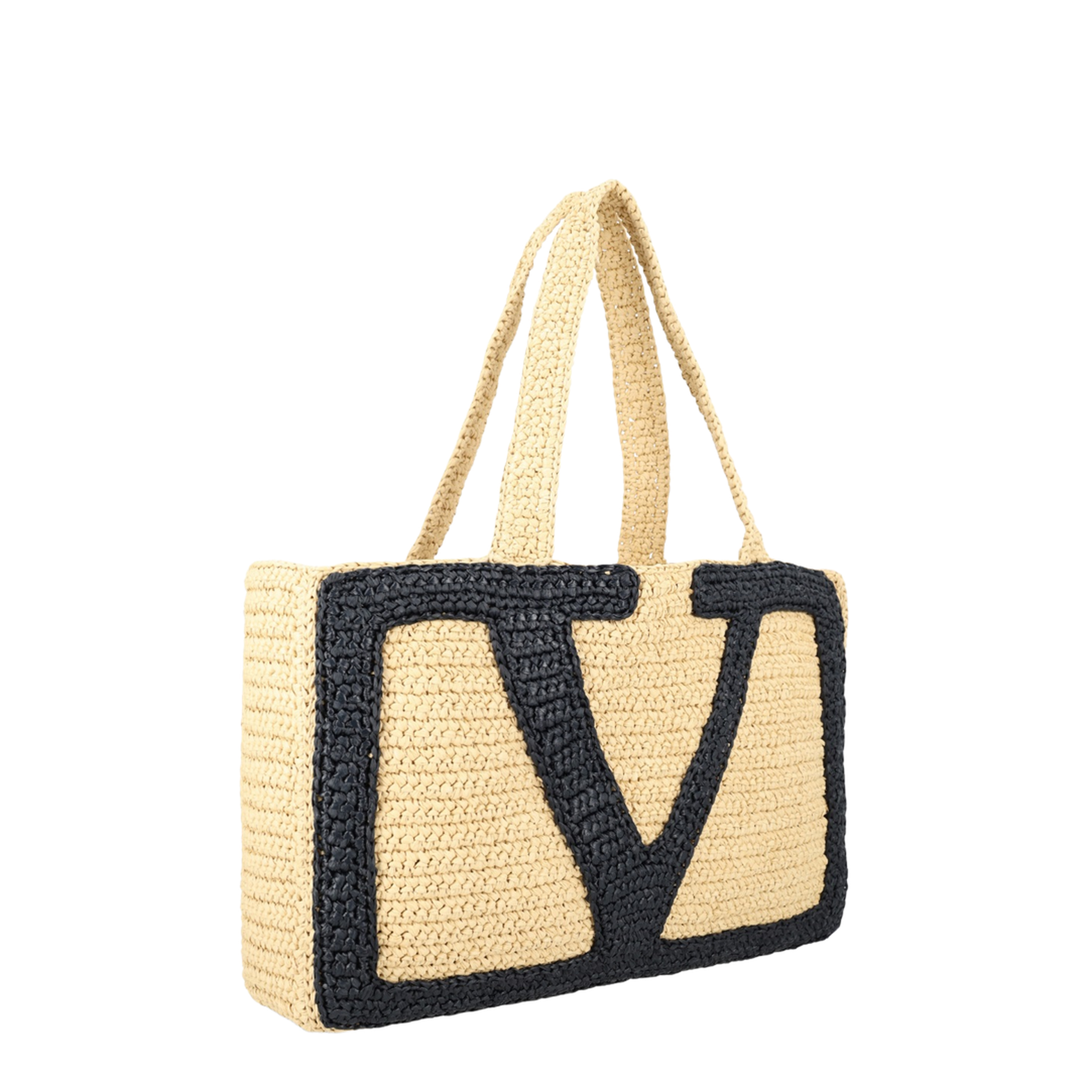 Viva Superstar Large Synthetic Raffia Shopping Bag - Natural/Black - Image 3
