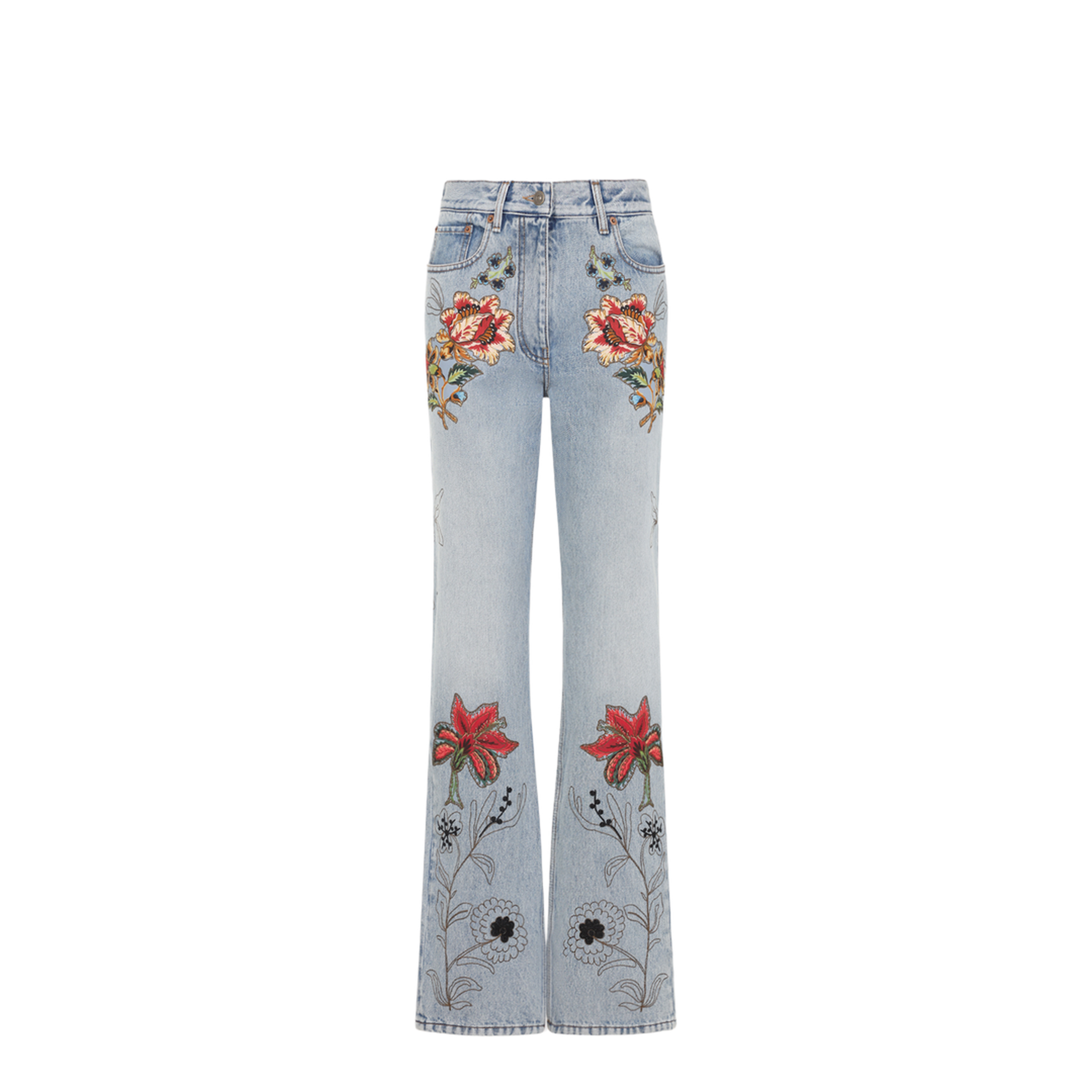 Denim 5 Pockets Embroidered Flowers Jeans - Image 1