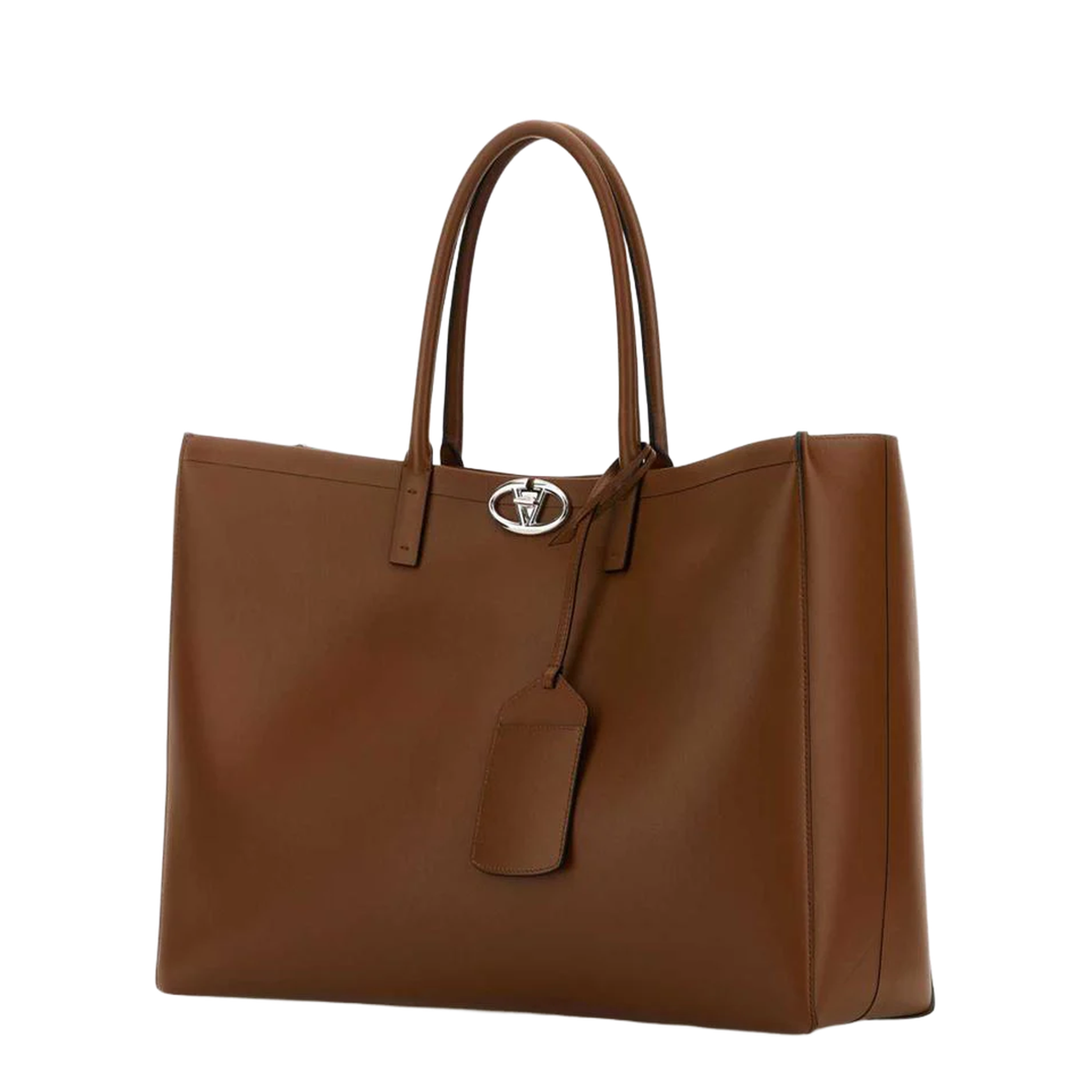 Brown Leather VLogo Shopping Bag - Image 2