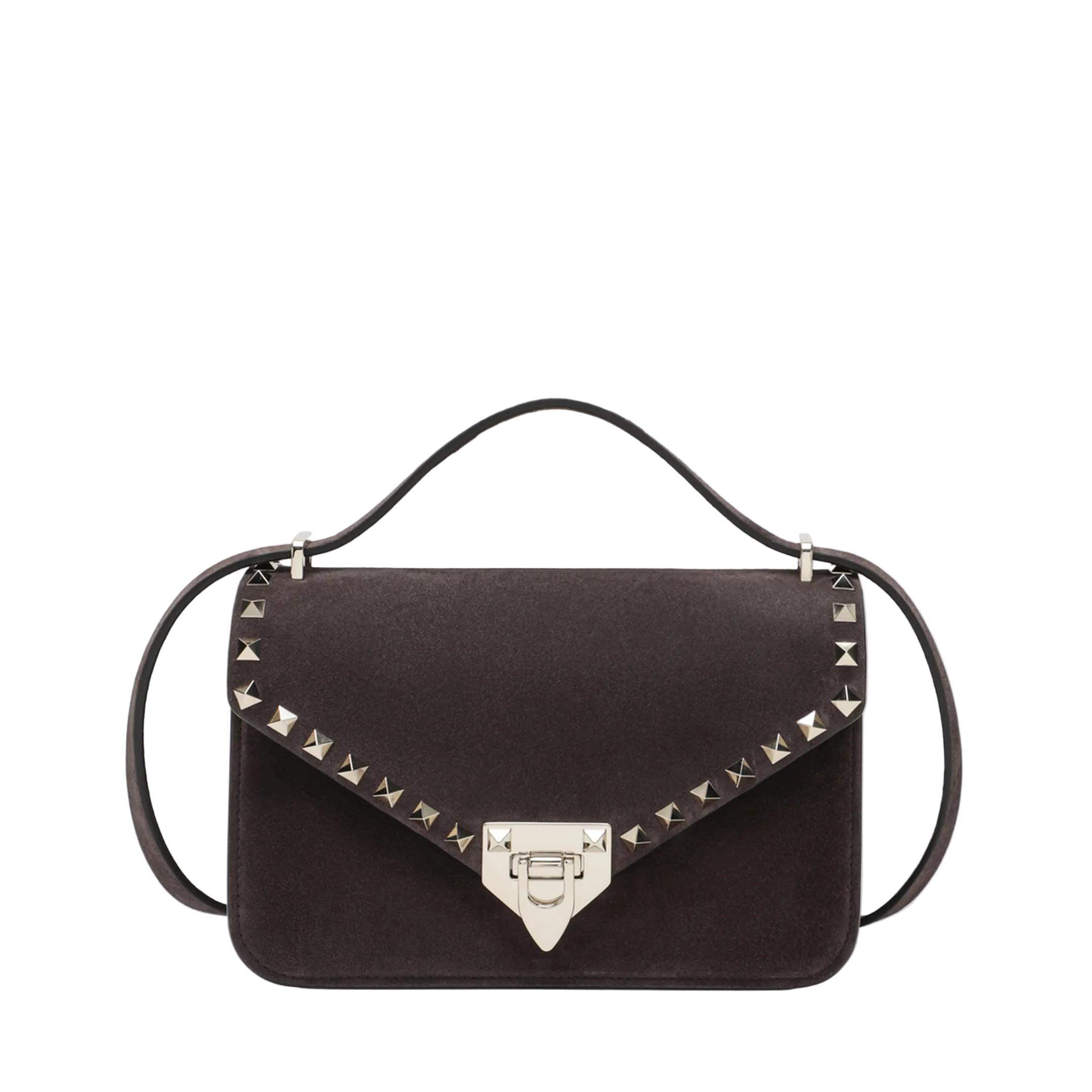 Rockstud Small Suede Crossbody - Ebony Brown - Image 1