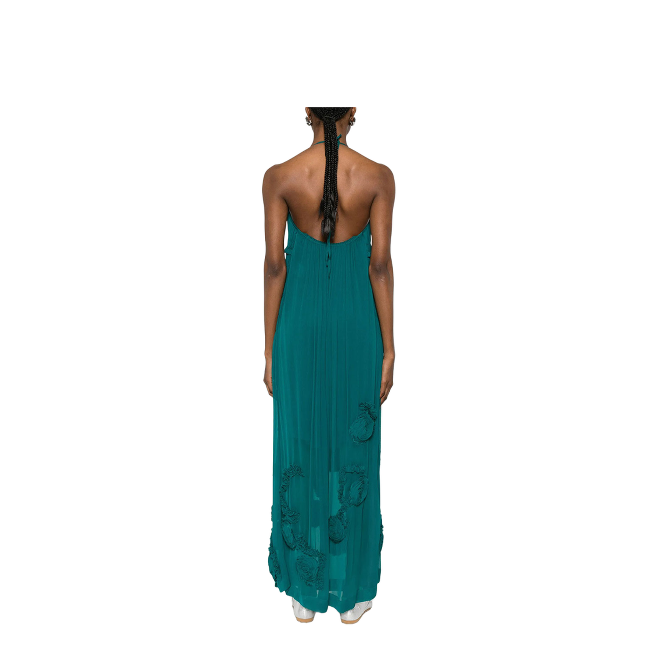 Drina Viscose Long Dress with Floral Appliqués - Image 4