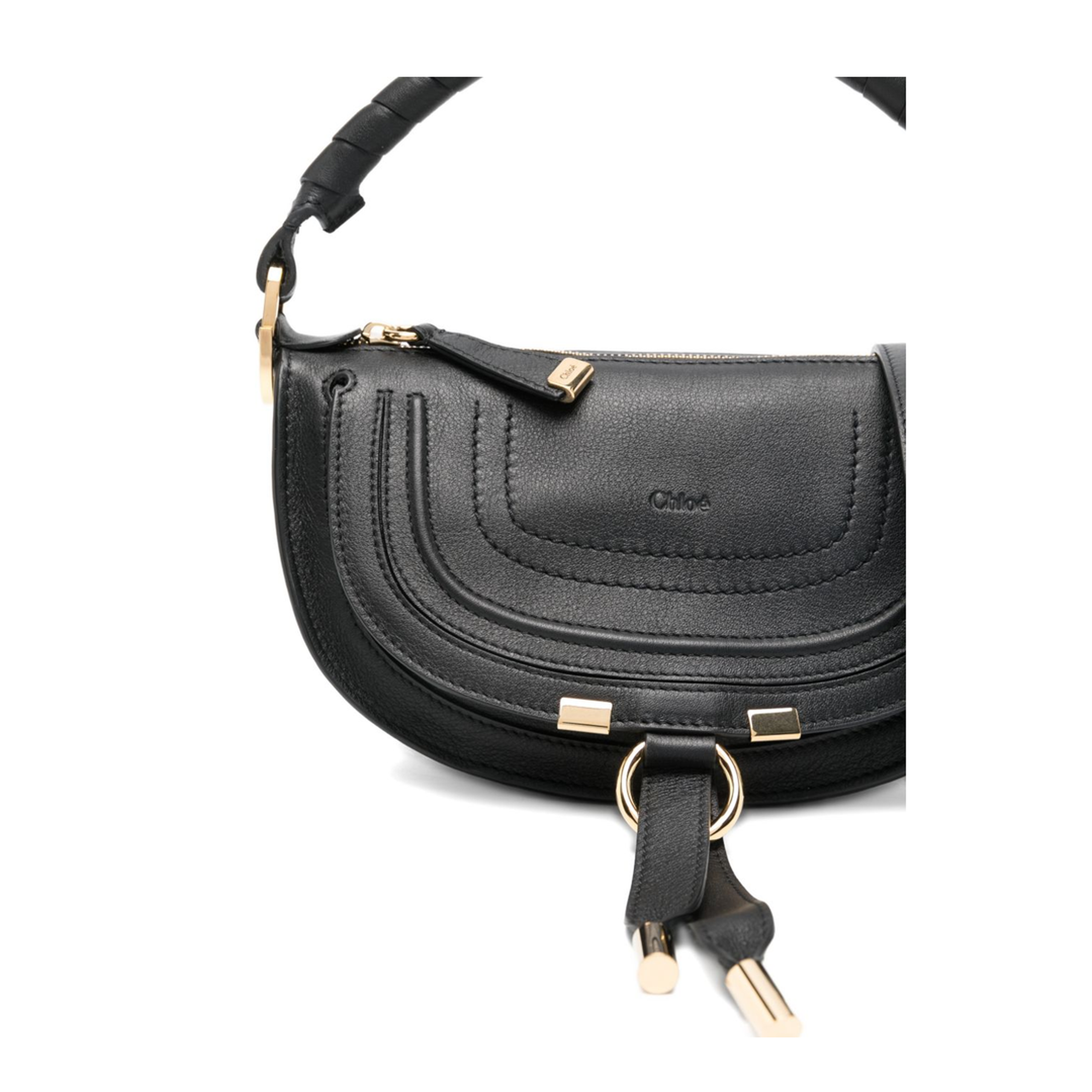 Marcie Mini Calfskin Saddle Bag - Black - Image 2