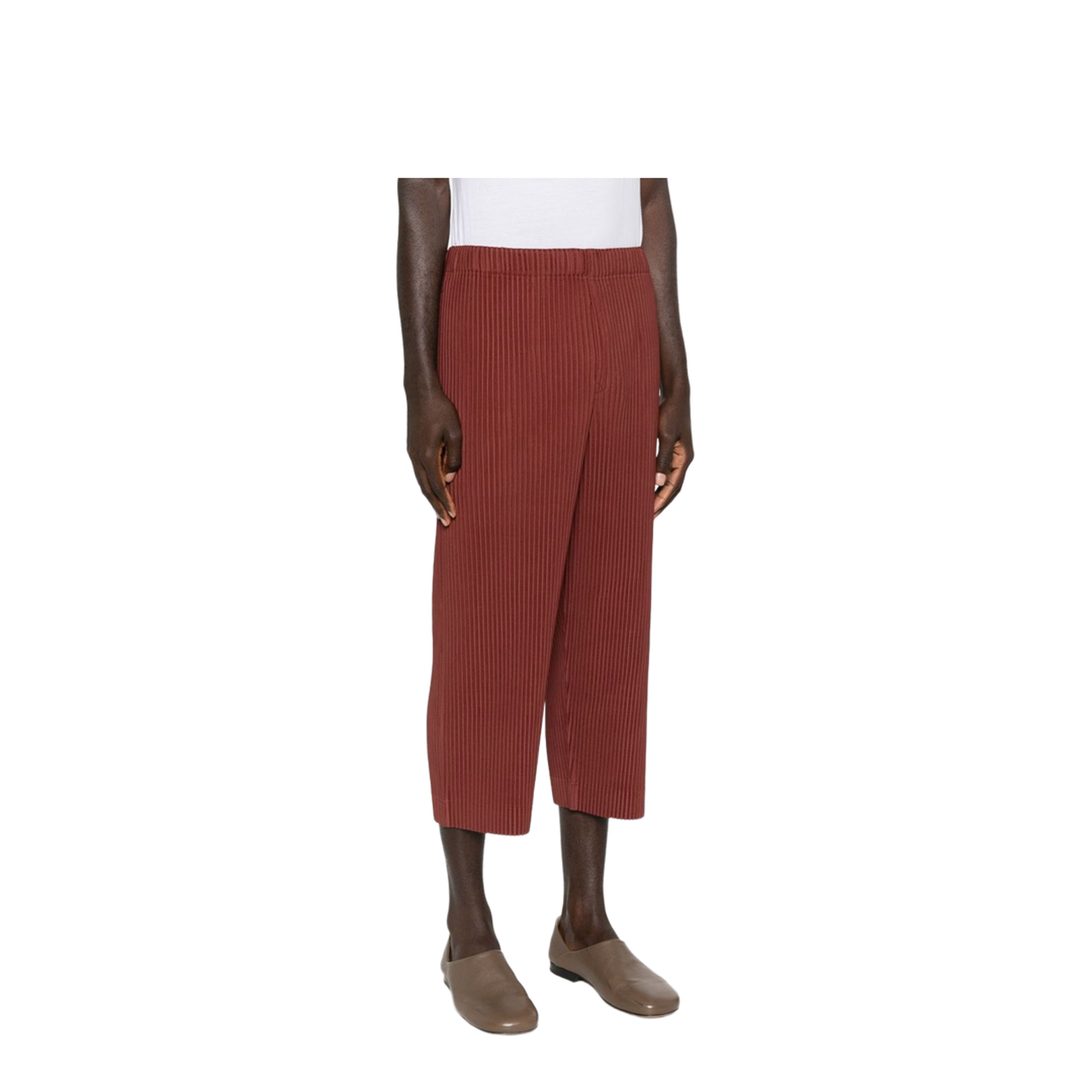 Brown Pleated Design Cropped Pants - Image 5