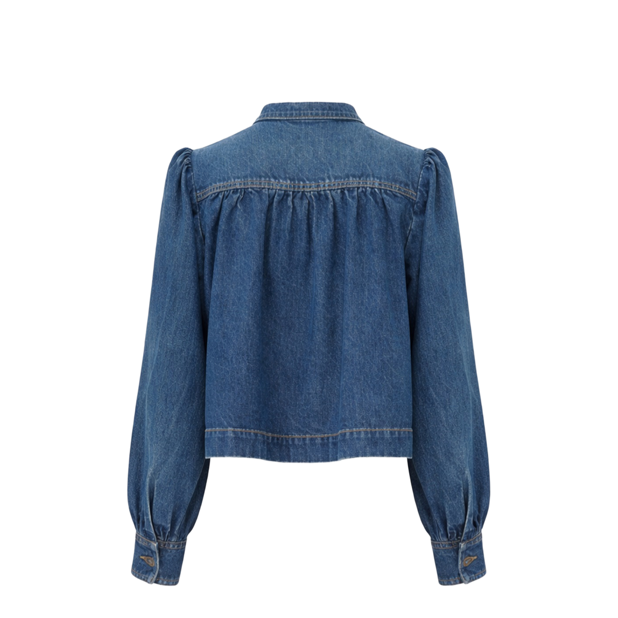 Denim High Neck Gathered Jacket - Image 3