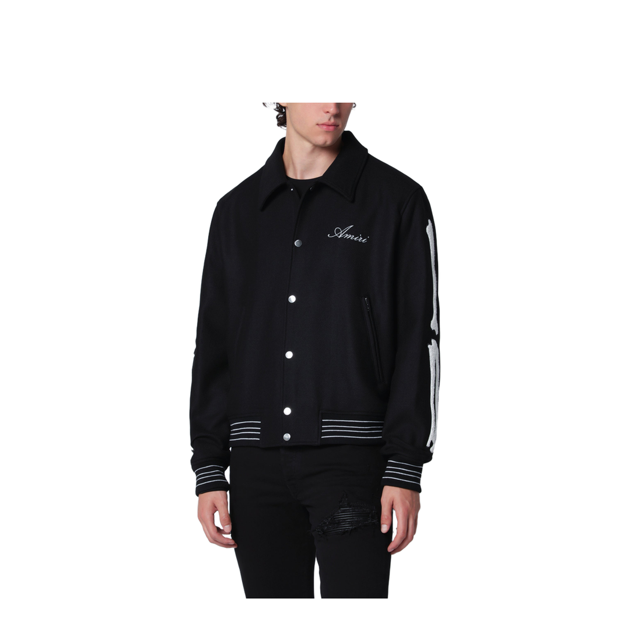 Black Wool Blend Jacket with Logo - Image 1