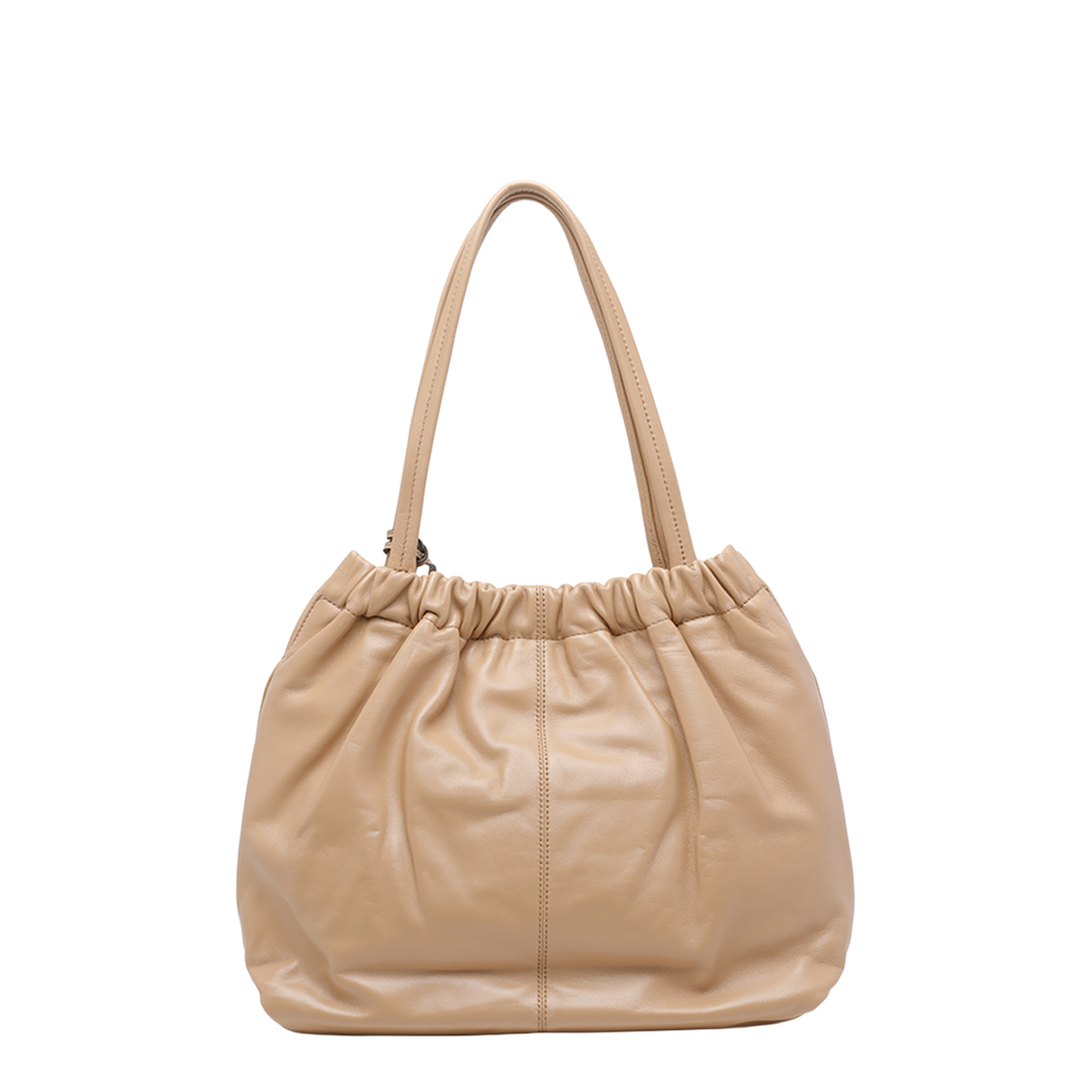 Tote Leather Shoulder Bag - Beige - Image 4