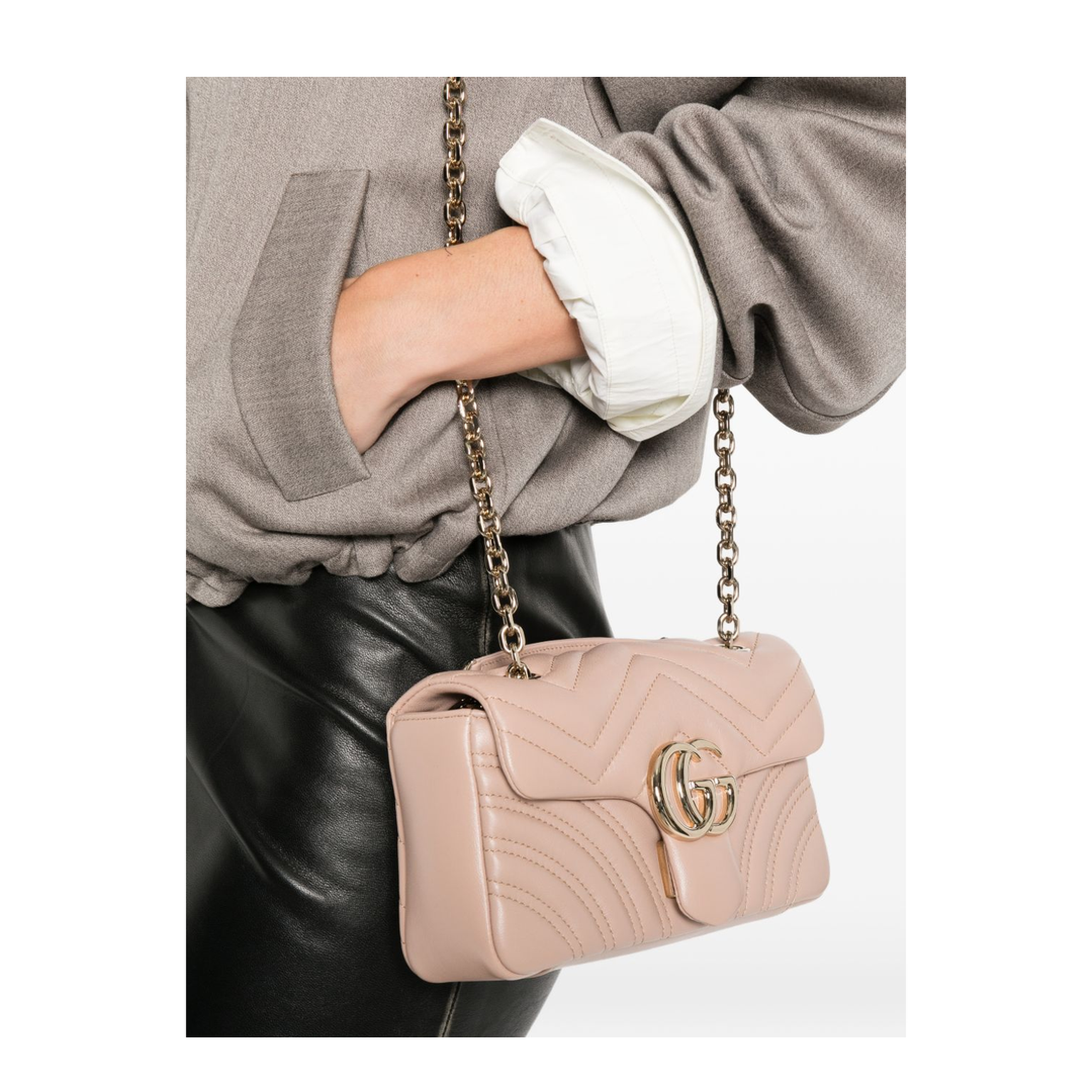 GG Marmont Small Chevron Quilted Nappa Leather Shoulder Bag - Pink Beige - Image 3