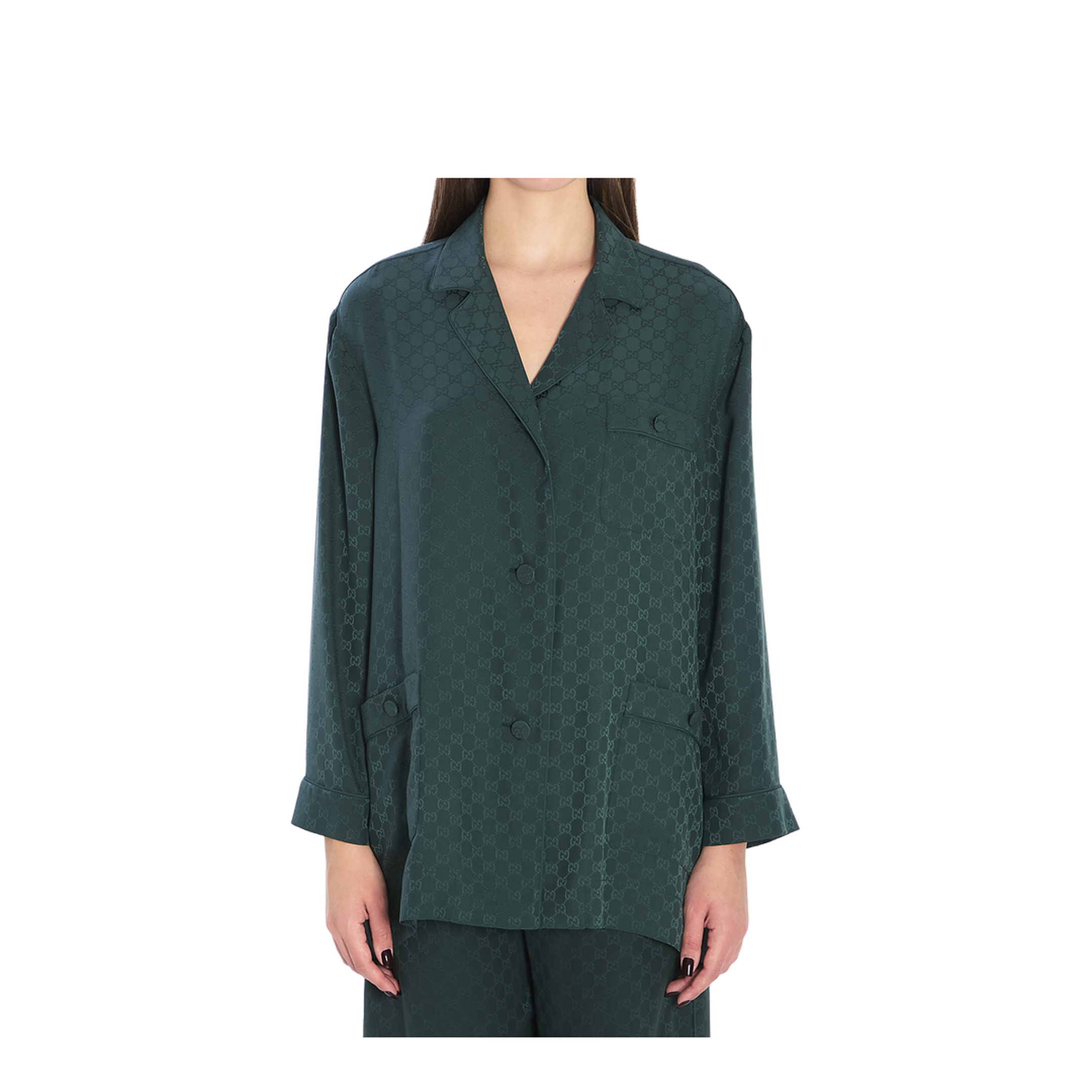 Silk Jacquard Shirt in Dark Green - Image 5