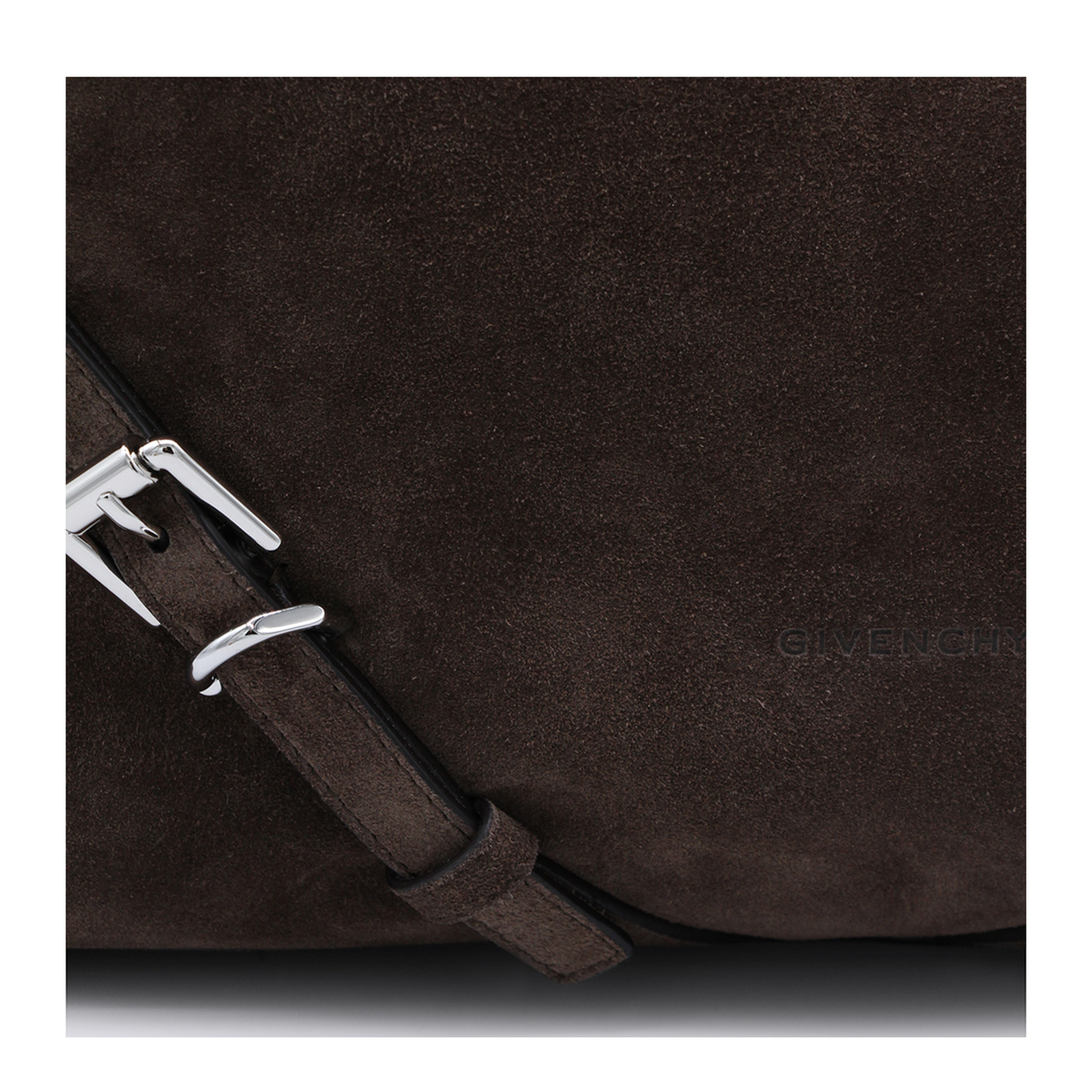 Voyou Medium Suede Shoulder Bag - Ebony Brown - Image 8